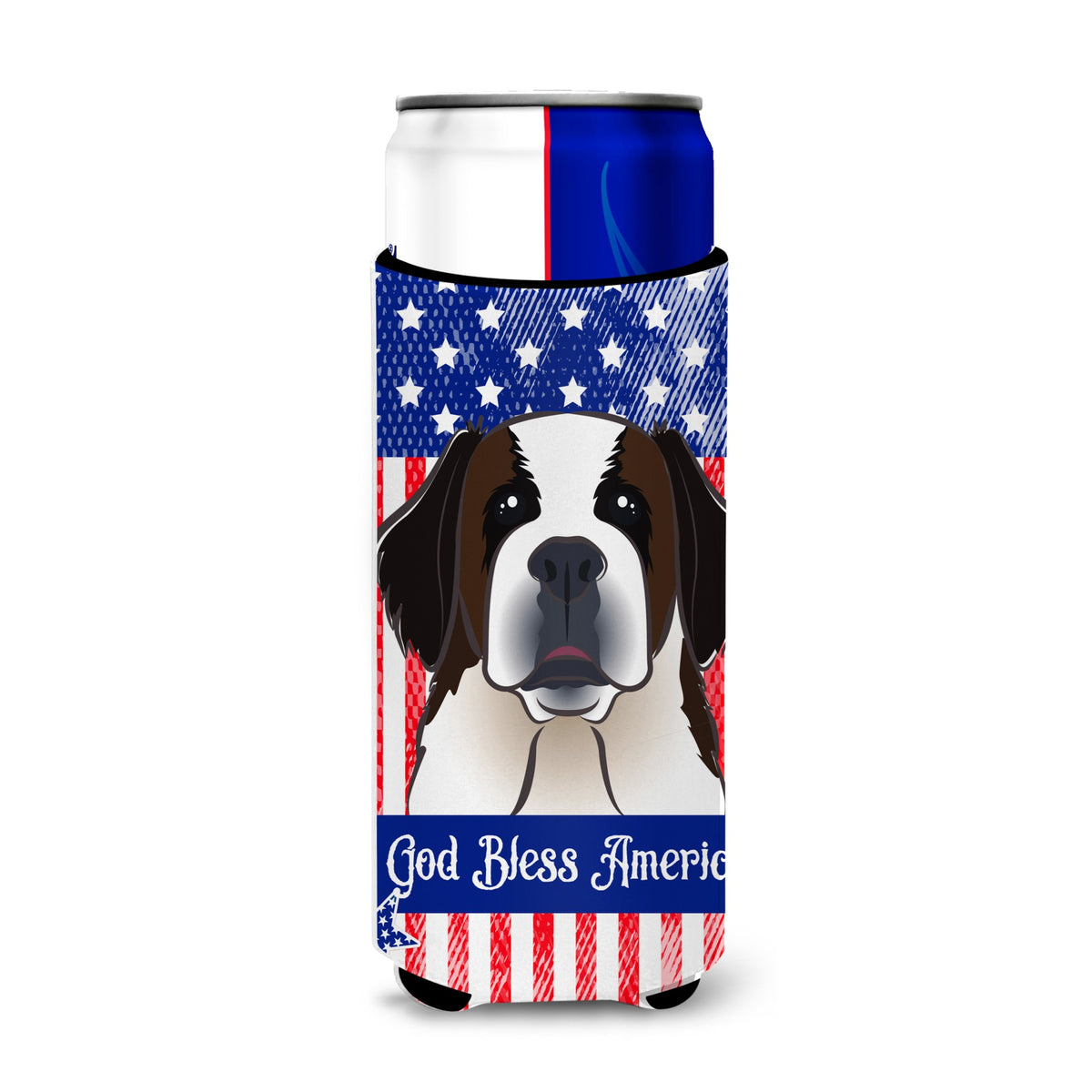 Caroline'S Treasures Bb2176Muk God Bless American Flag With Saint Bernard Michelob Ultra Koozies For Slim Cans, Multicolor
