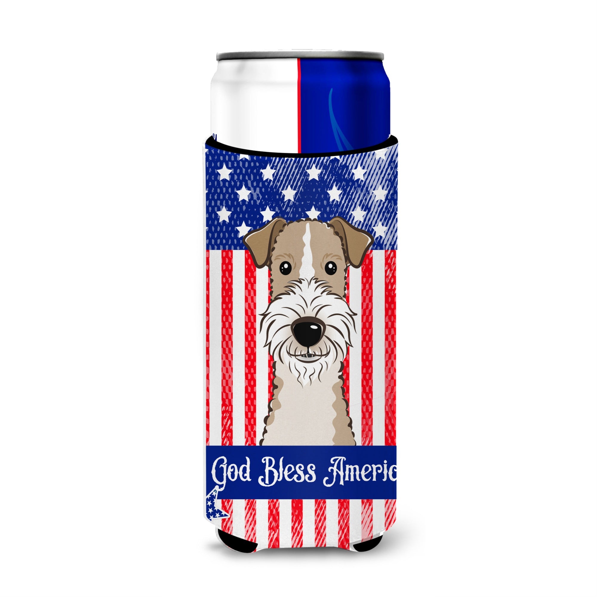 Caroline'S Treasures Bb2177Muk God Bless American Flag With Wire Haired Fox Terrier Michelob Ultra Koozies For Slim Cans,