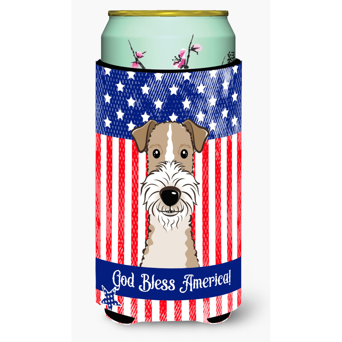 Caroline'S Treasures Bb2177Tbc God Bless American Flag With Wire Haired Fox Terrier Tall Boy Hugger Koozie, Multicolor