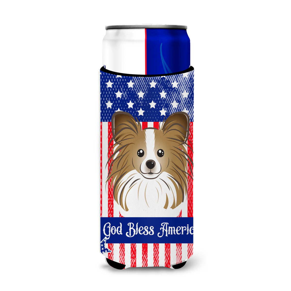 Caroline'S Treasures Bb2178Muk God Bless American Flag With Papillion Michelob Ultra Koozies For Slim Cans, Multicolor