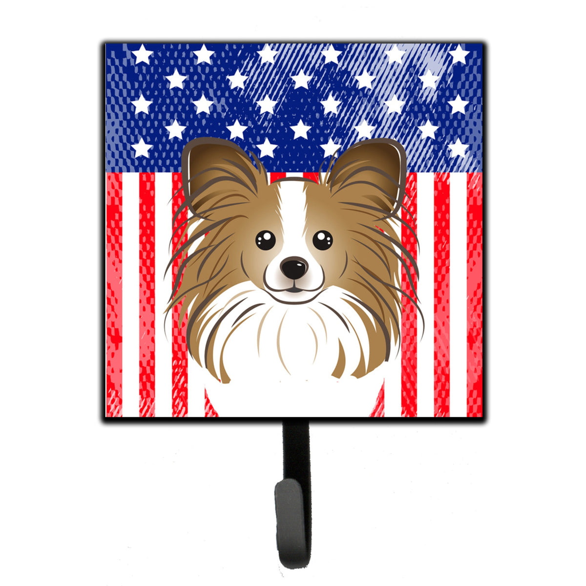 Caroline'S Treasures American Flag And Papillon Leash Or Key Holder Hooks, Multicolor