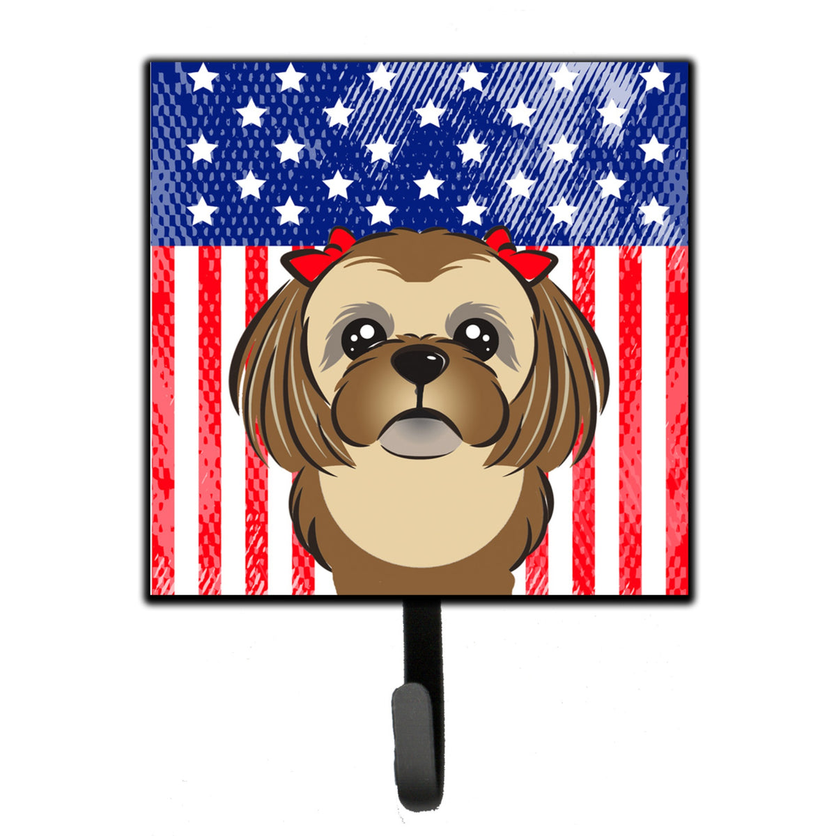 Caroline'S Treasures American Flag And Chocolate Brown Shih Tzu Leash Or Key Holder Hooks, Multicolor