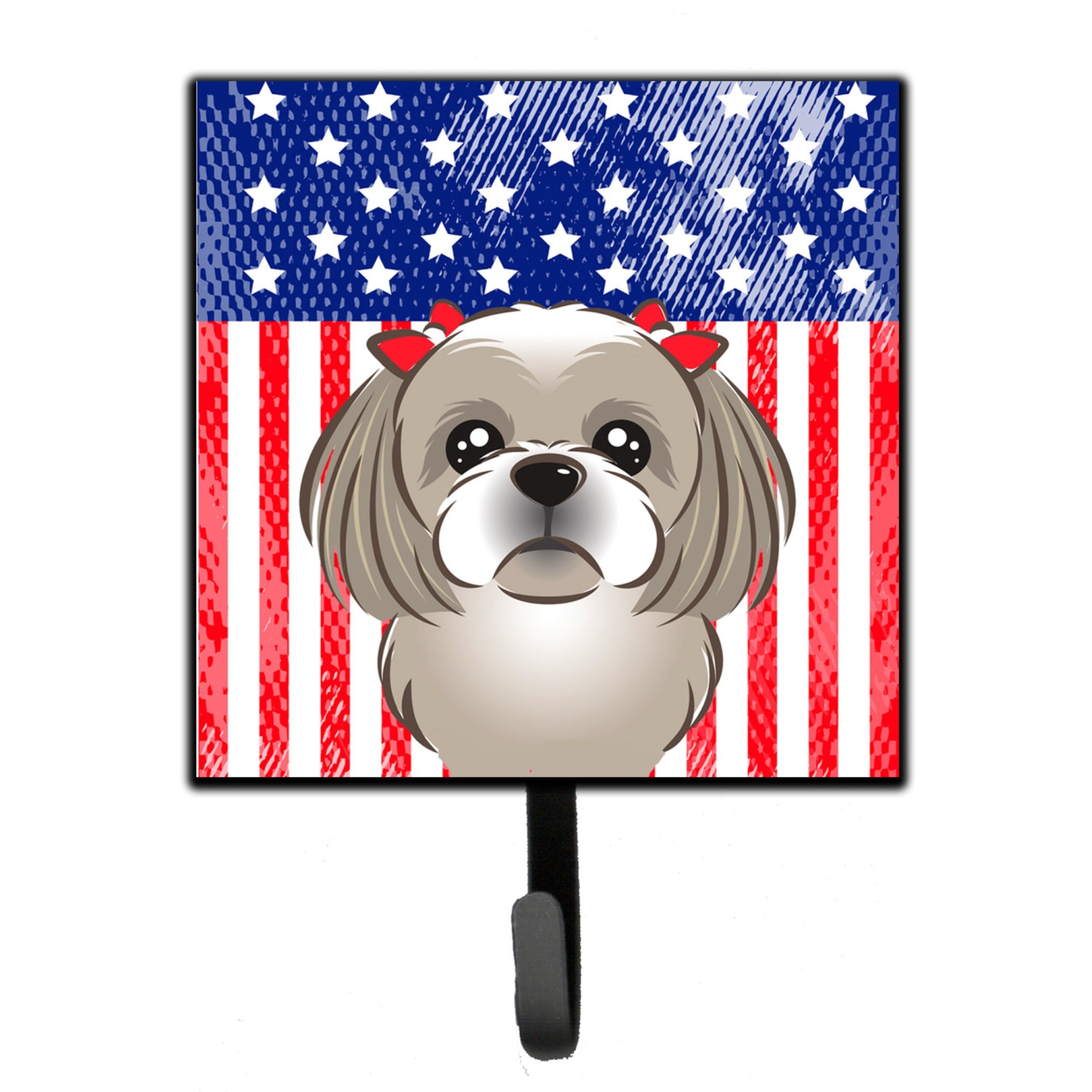 Caroline'S Treasures American Flag And Gray Silver Shih Tzu Leash Or Key Holder Hooks, Multicolor