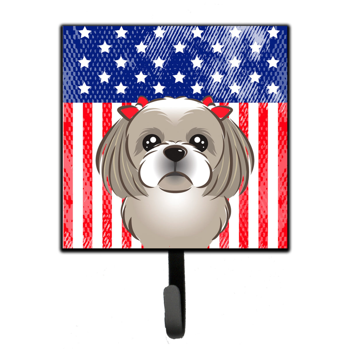 Caroline'S Treasures American Flag And Gray Silver Shih Tzu Leash Or Key Holder Hooks, Multicolor