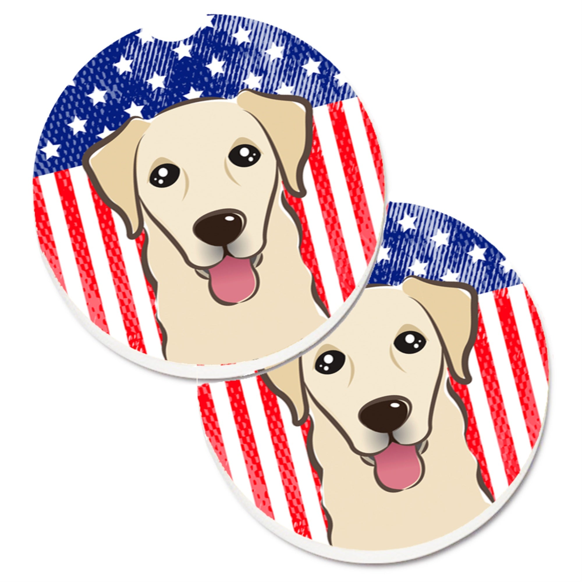 Caroline'S Treasures American Flag & Golden Retriever Set Of 2 Cup Holder Car Coasters Bb2182Carc, 2.56, Multicolor