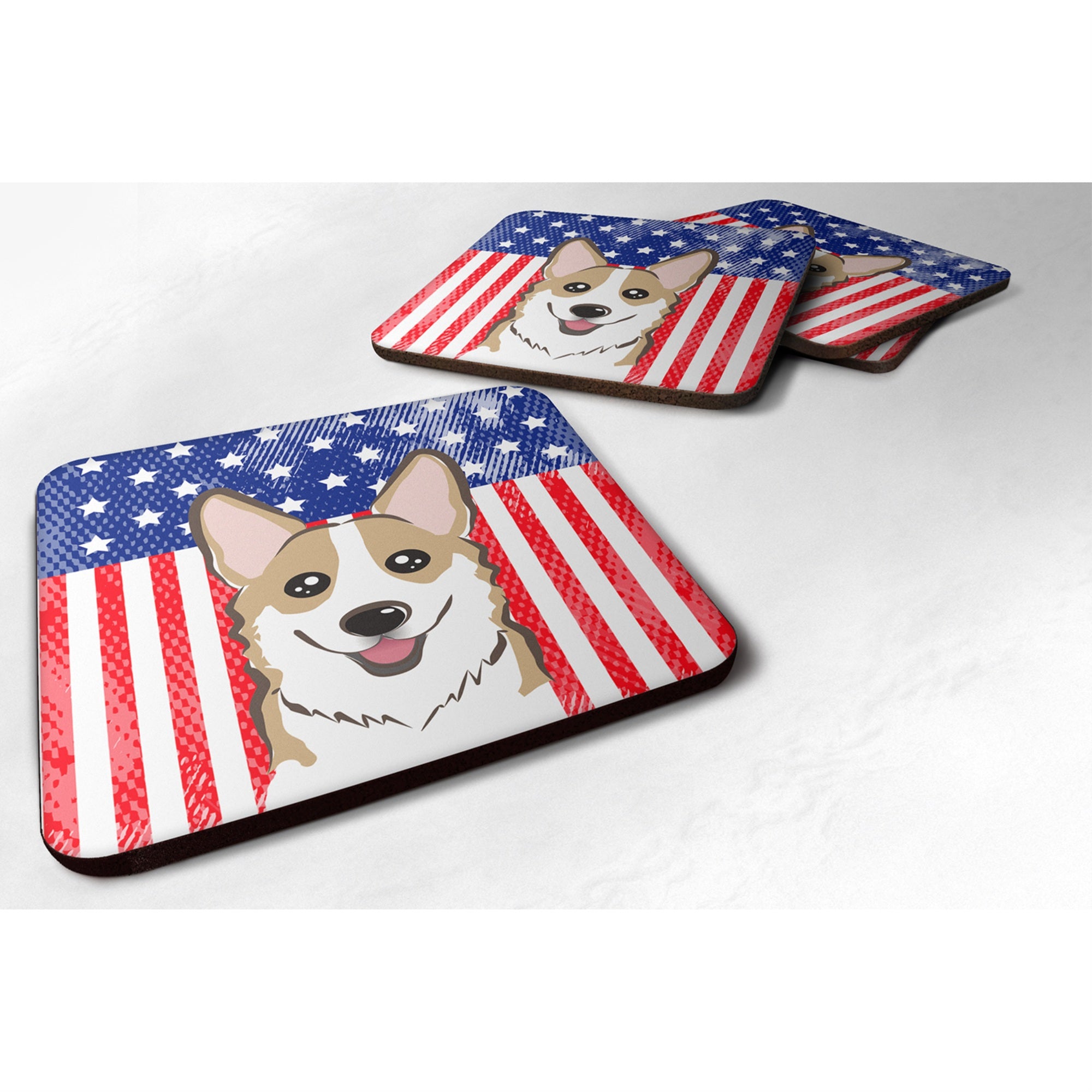 Caroline'S Treasures Bb2183Fc American Flag And Sable Corgi Foam Coaster (Set Of 4), 3.5, Multicolor
