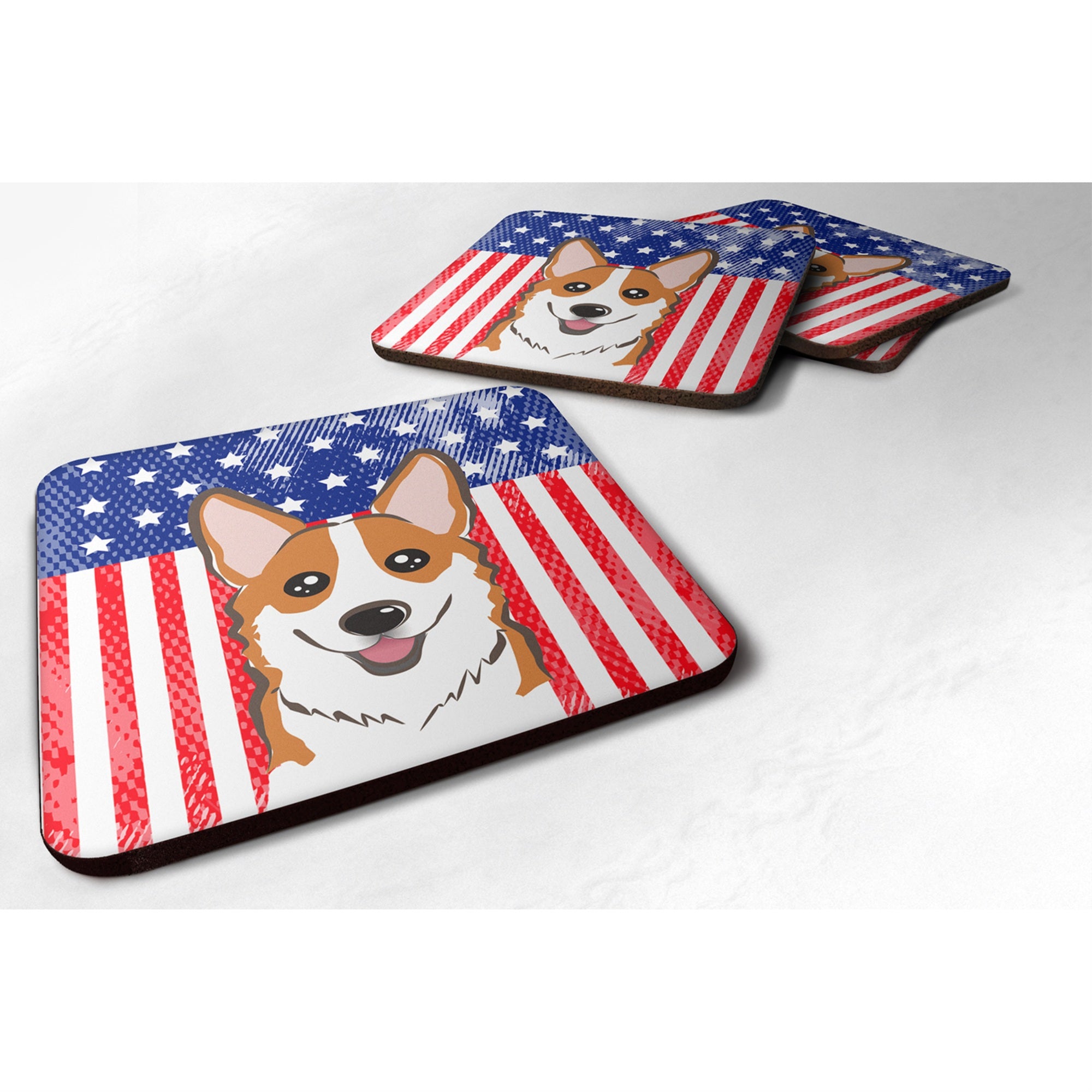 Caroline'S Treasures Bb2184Fc American Flag And Red Corgi Foam Coaster (Set Of 4), 3.5, Multicolor