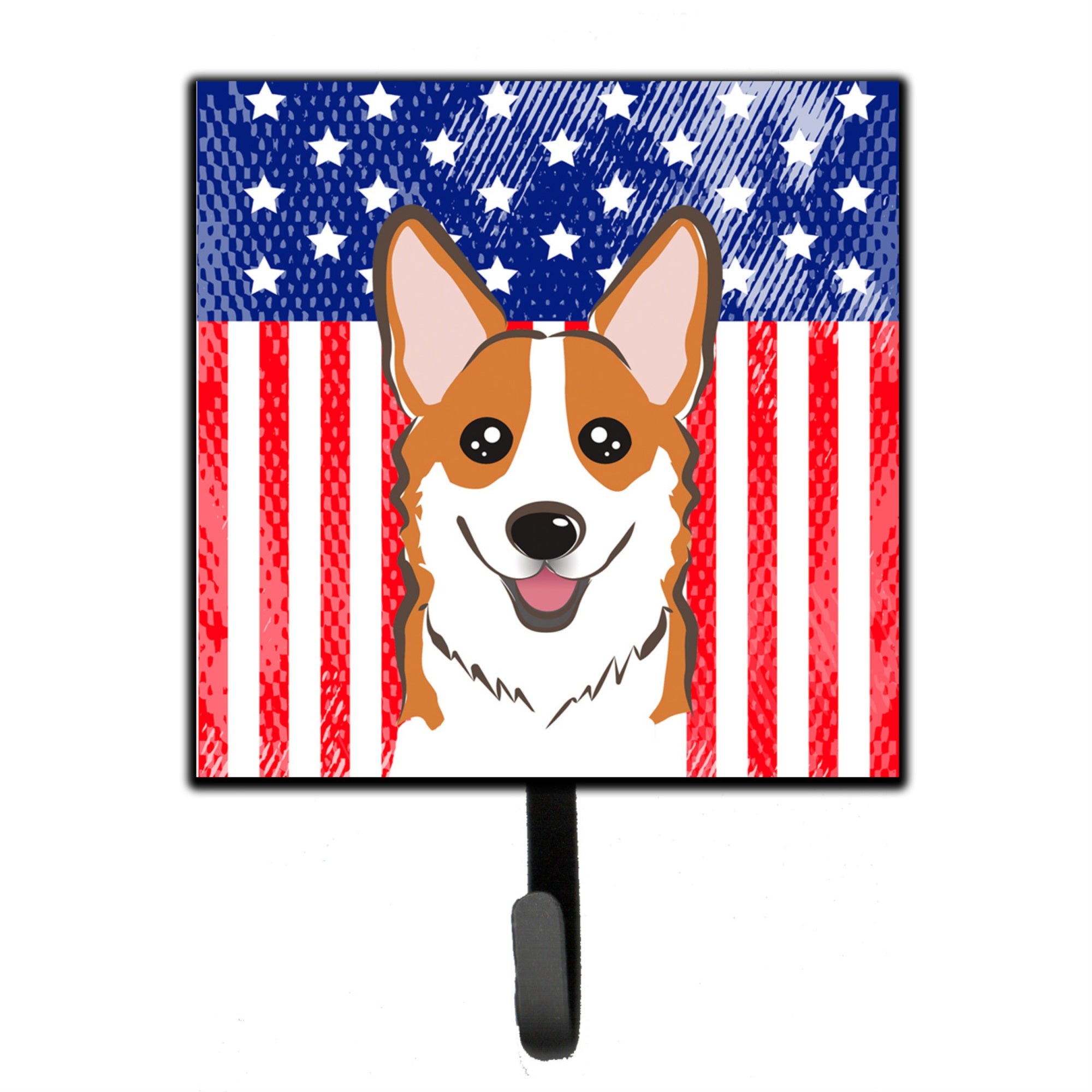 Caroline'S Treasures American Flag And Red Corgi Leash Or Key Holder Hooks, Multicolor