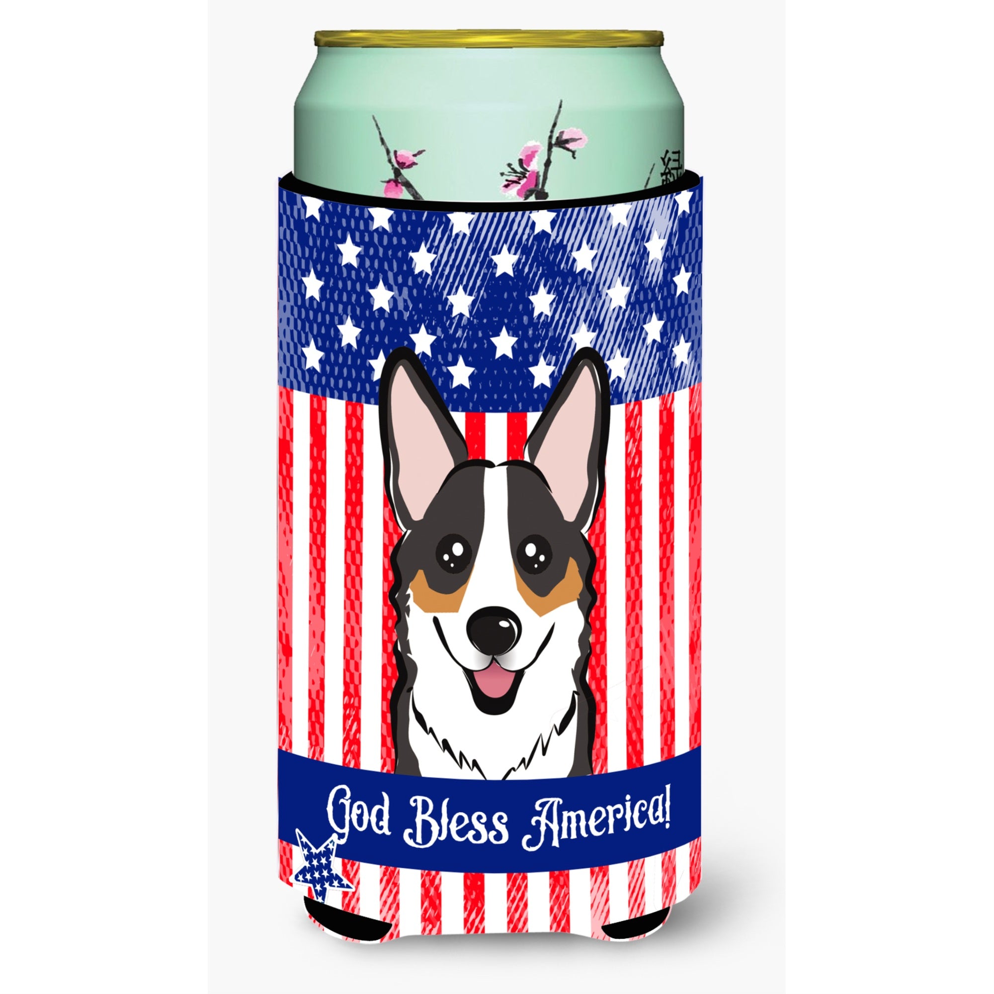 Caroline'S Treasures Bb2185Tbc God Bless American Flag With Tricolor Corgi Tall Boy Hugger Koozie, Multicolor