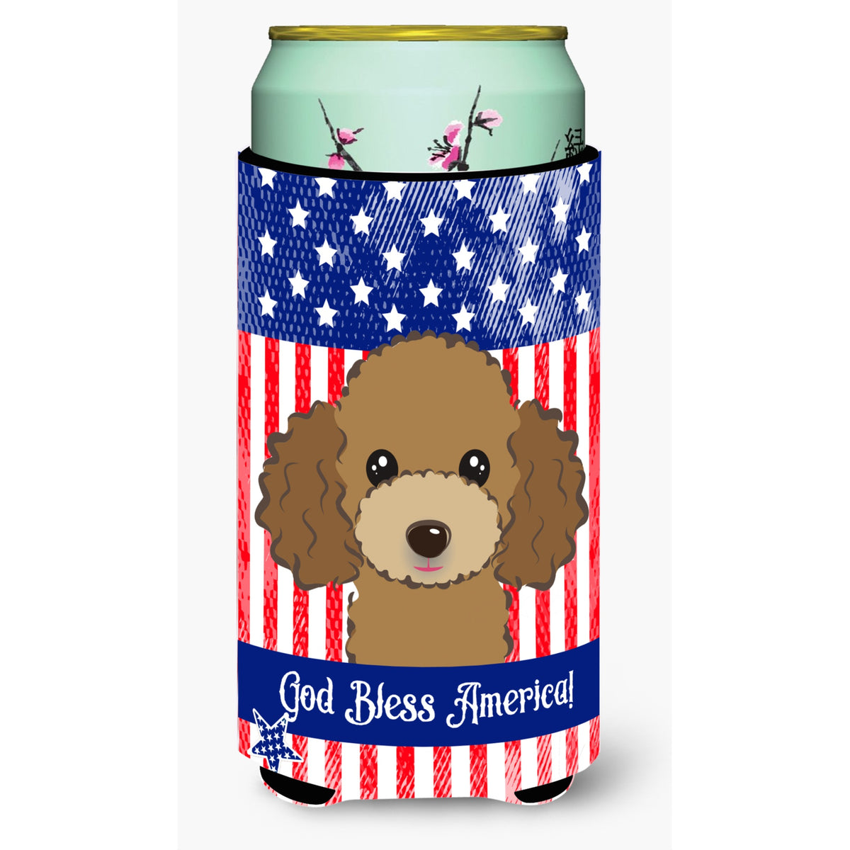 Caroline'S Treasures Bb2186Tbc God Bless American Flag With Chocolate Brown Poodle Tall Boy Hugger Koozie, Multicolor,