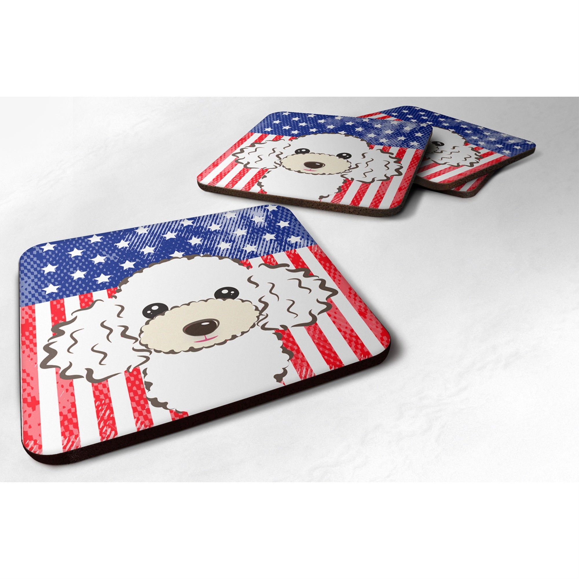Caroline'S Treasures Bb2187Fc American Flag And White Poodle Foam Coaster (Set Of 4), 3.5, Multicolor