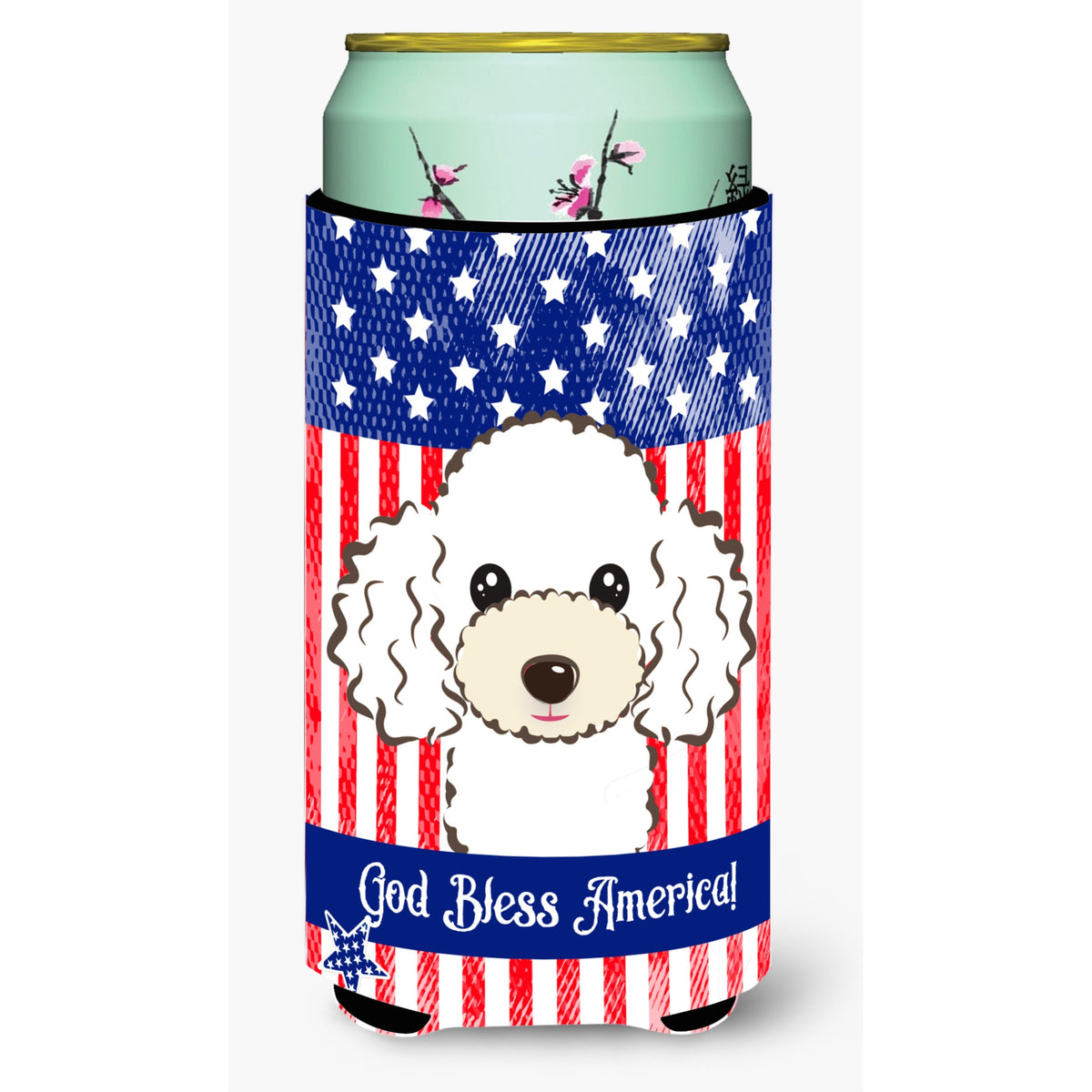 Caroline'S Treasures Bb2187Tbc God Bless American Flag With White Poodle Tall Boy Hugger Koozie, Multicolor