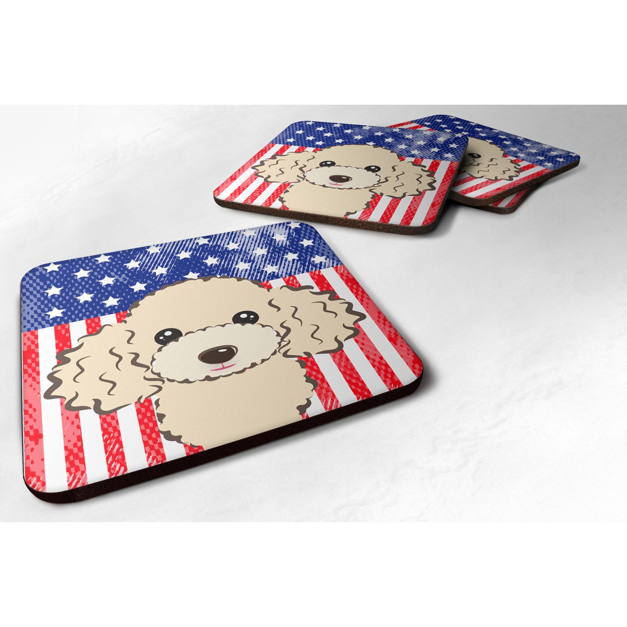 Caroline'S Treasures Bb2188Fc American Flag And Buff Poodle Foam Coaster (Set Of 4), 3.5, Multicolor