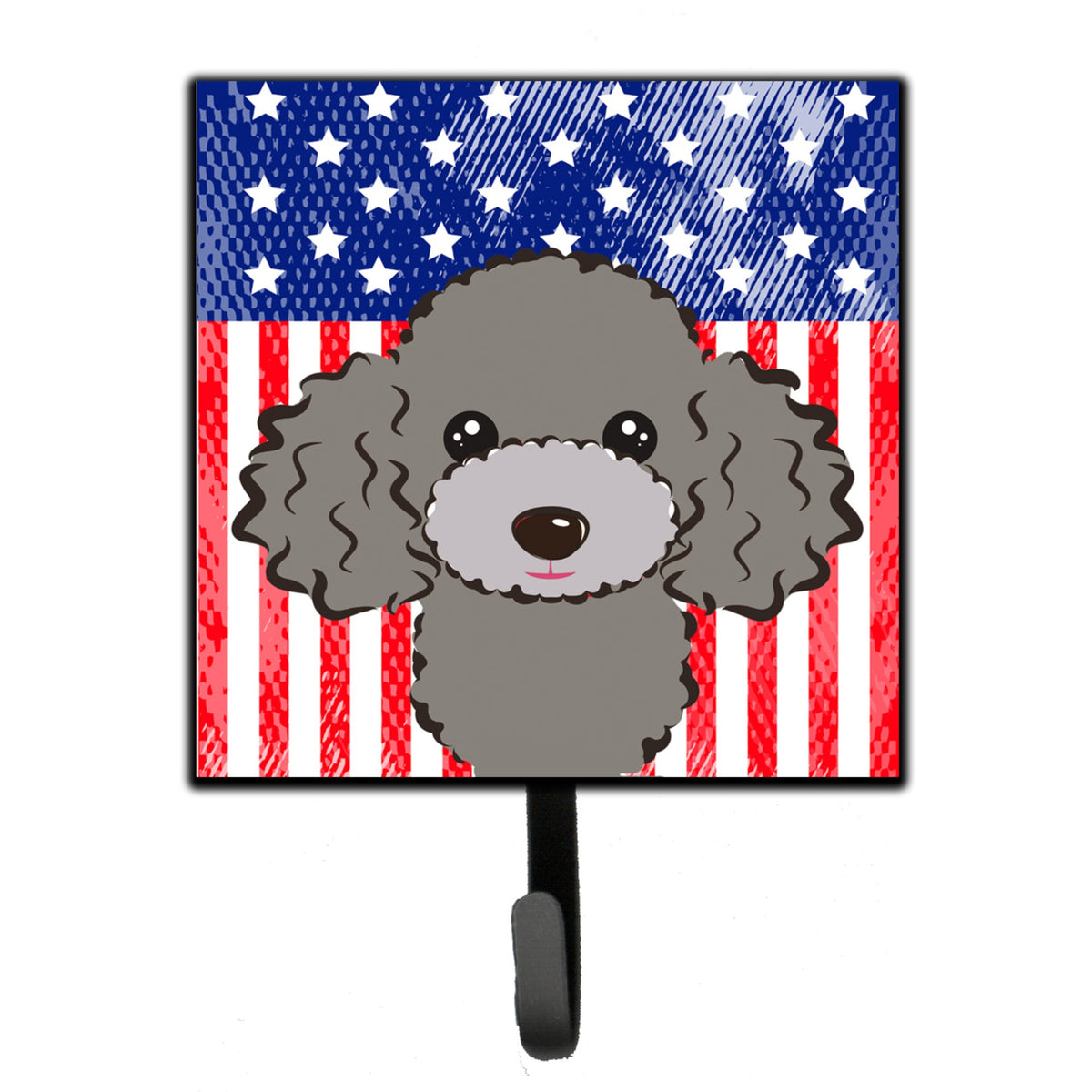 Caroline'S Treasures American Flag And Silver Gray Poodle Leash Or Key Holder Hooks, Multicolor