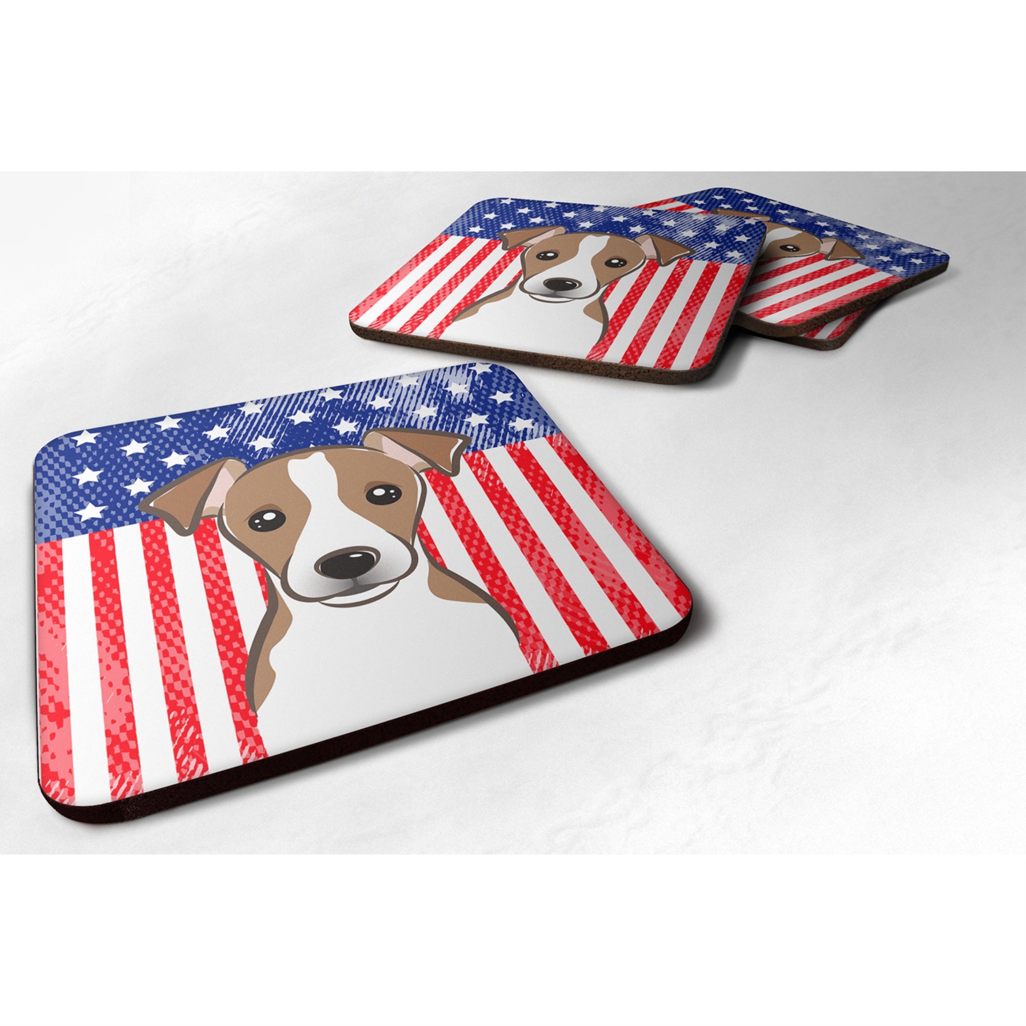 Caroline'S Treasures Bb2190Fc American Flag And Jack Russell Terrier Foam Coaster (Set Of 4), 3.5, Multicolor