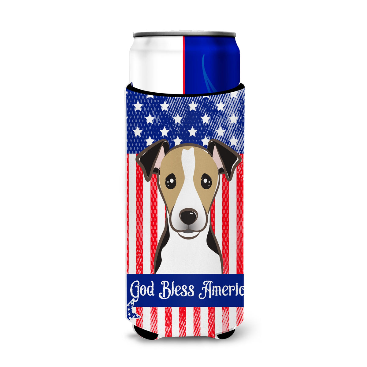 Caroline'S Treasures Bb2191Muk God Bless American Flag With Jack Russell Terrier Michelob Ultra Koozies For Slim Cans, Mul