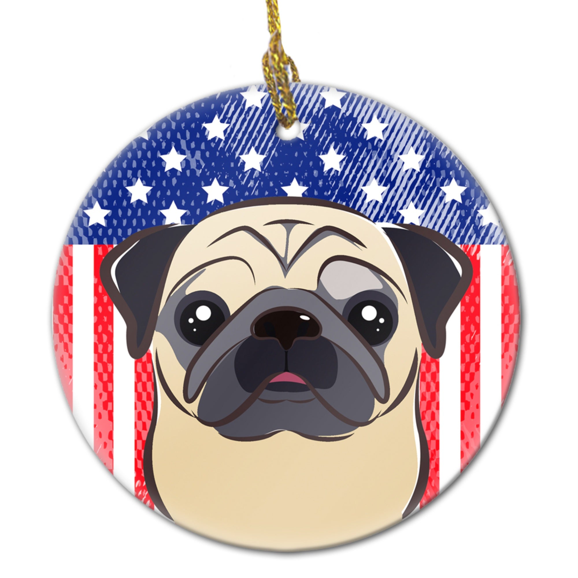 “Caroline's Treasures American Flag and Fawn Pug Ceramic Ornament, Multicolor”