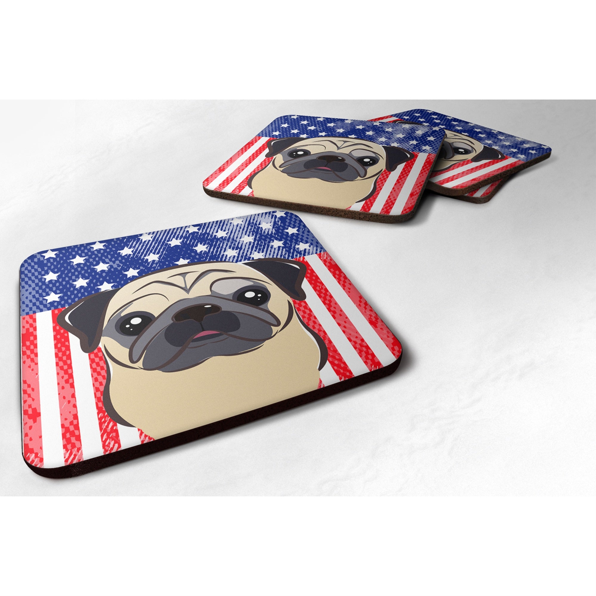 Caroline'S Treasures Bb2192Fc American Flag And Fawn Pug Foam Coaster (Set Of 4), 3.5, Multicolor