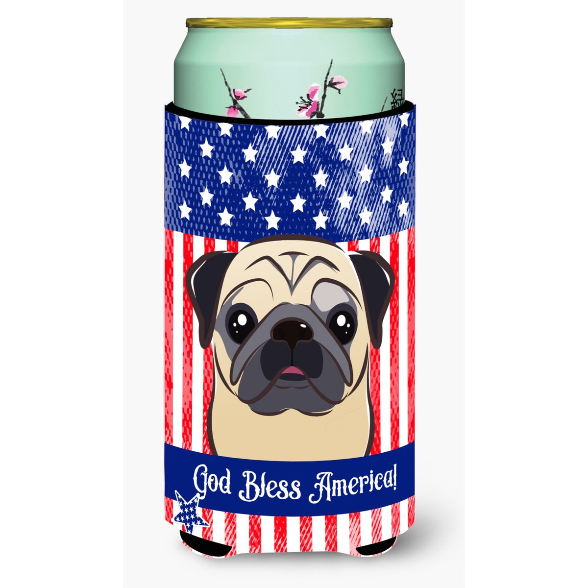 Caroline'S Treasures Bb2192Tbc God Bless American Flag With Fawn Pug Tall Boy Hugger Koozie, Multicolor