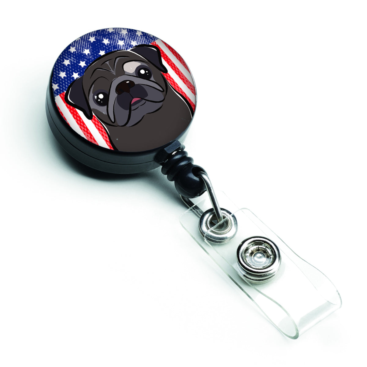 Caroline'S Treasures American Flag And Black Pug Retractable Badge Reel, Multicolor (Bb2193Br)
