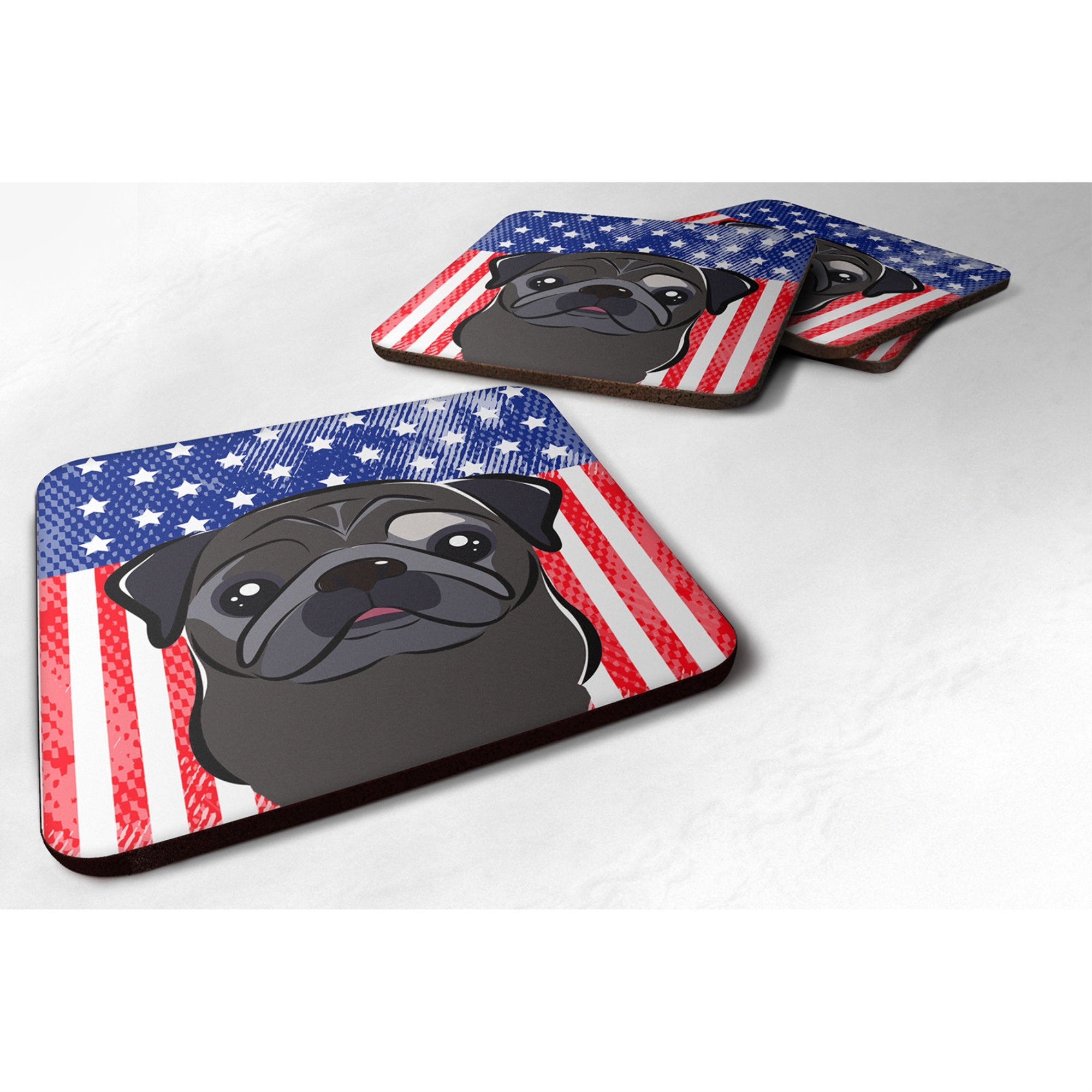 Caroline'S Treasures Bb2193Fc American Flag And Black Pug Foam Coaster (Set Of 4), 3.5, Multicolor