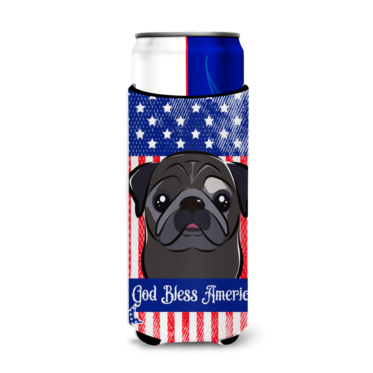Caroline'S Treasures Bb2193Muk God Bless American Flag With Black Pug Michelob Ultra Koozies For Slim Cans, Multicolor