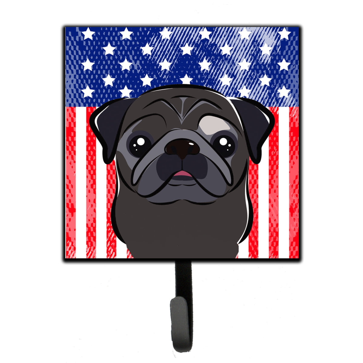 Caroline'S Treasures American Flag And Black Pug Leash Or Key Holder Hooks, Multicolor