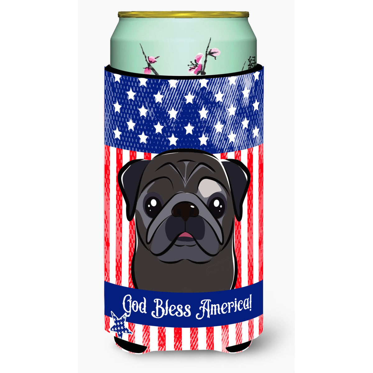 Caroline'S Treasures Bb2193Tbc God Bless American Flag With Black Pug Tall Boy Hugger Koozie, Multicolor