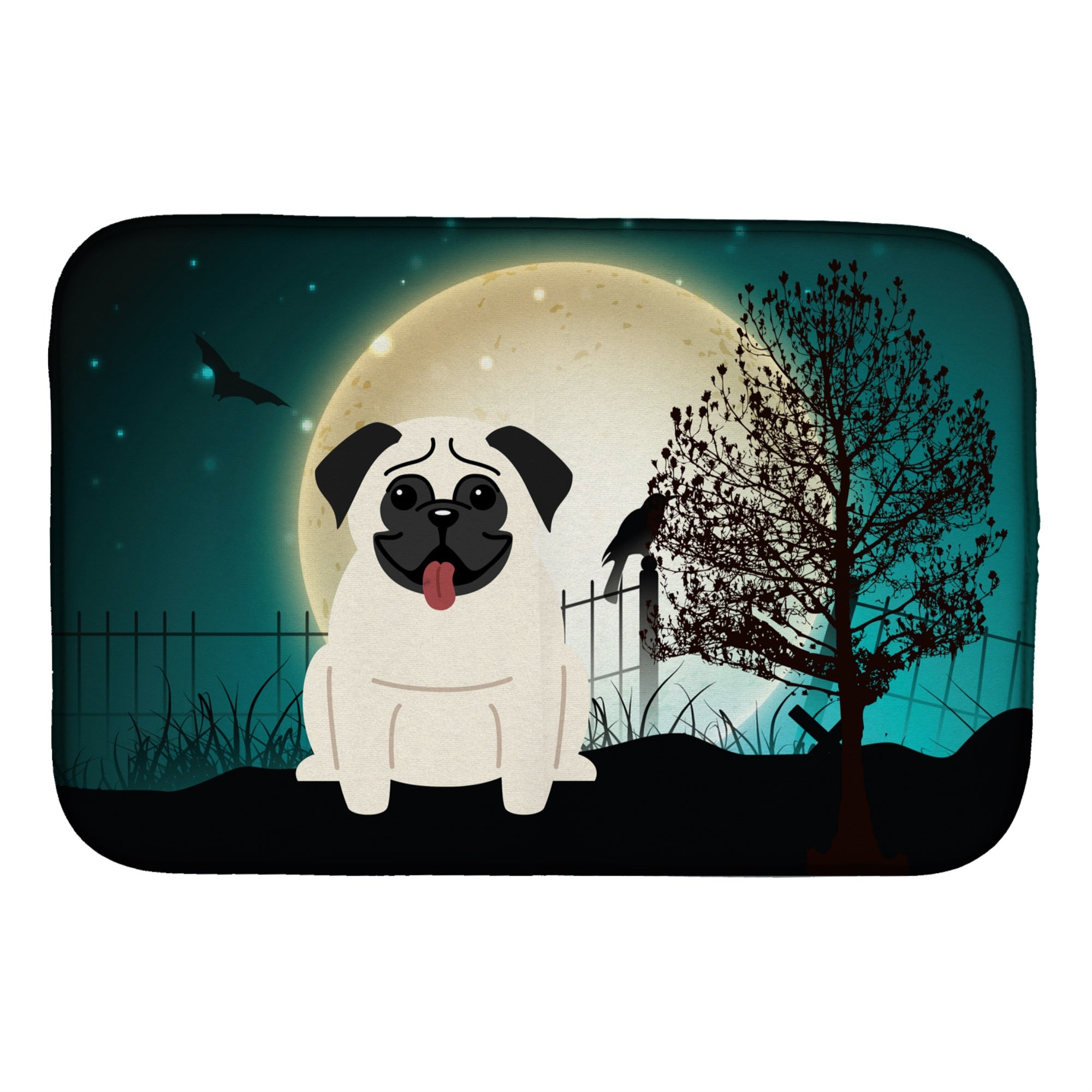 Caroline'S Treasures Halloween Scary Pug Cream Dish Drying Mat, 14 X 21
