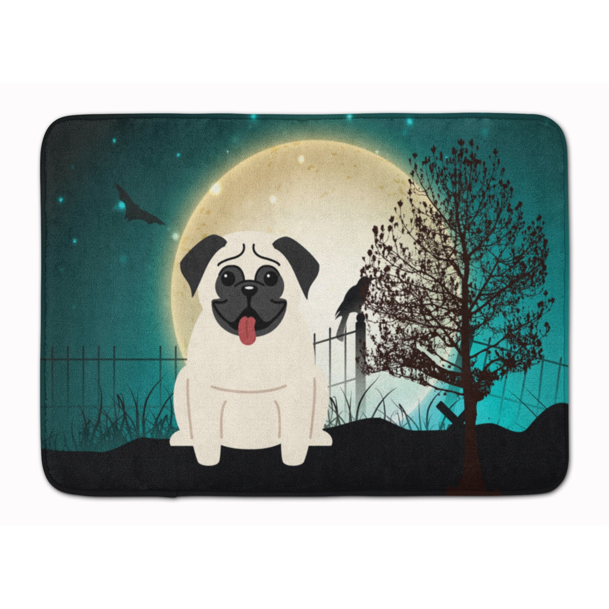 Caroline'S Treasures Halloween Scary Pug Cream Floor Mat, 19 X 27, Multicolor