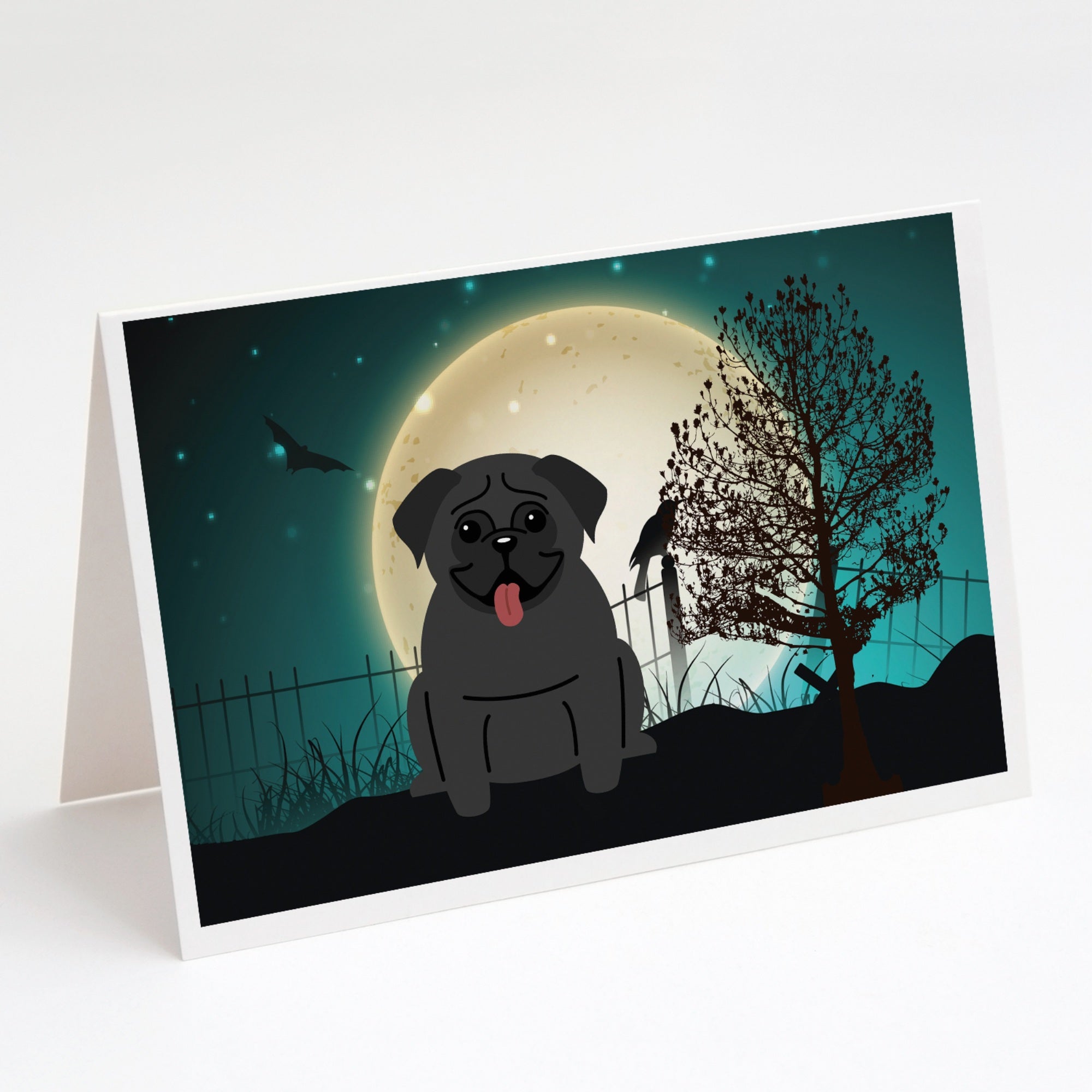 Halloween Scary Pug Black Greeting Cards And Envelopes Pack Of 8