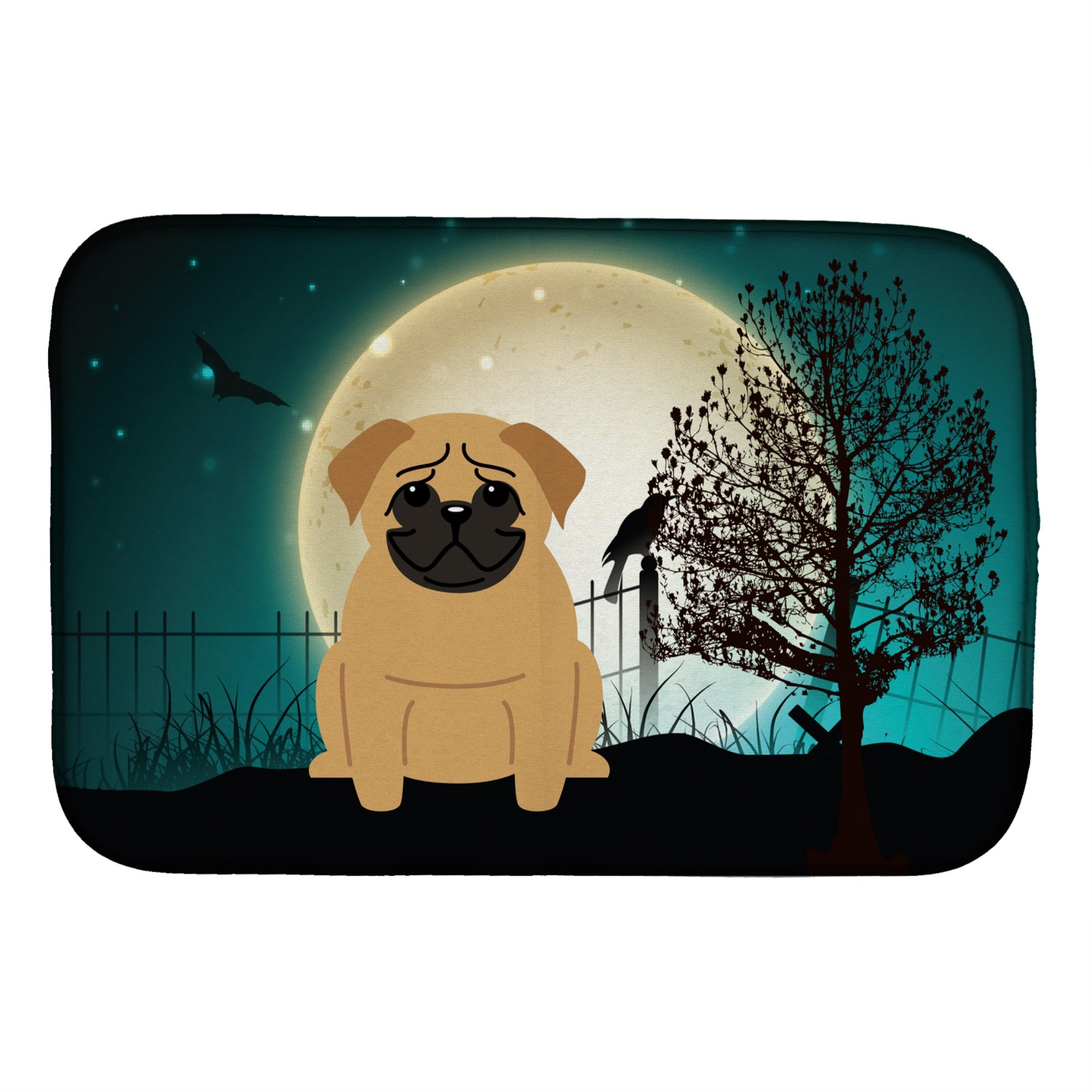 Caroline'S Treasures Halloween Scary Pug Brown Dish Drying Mat, 14 X 21
