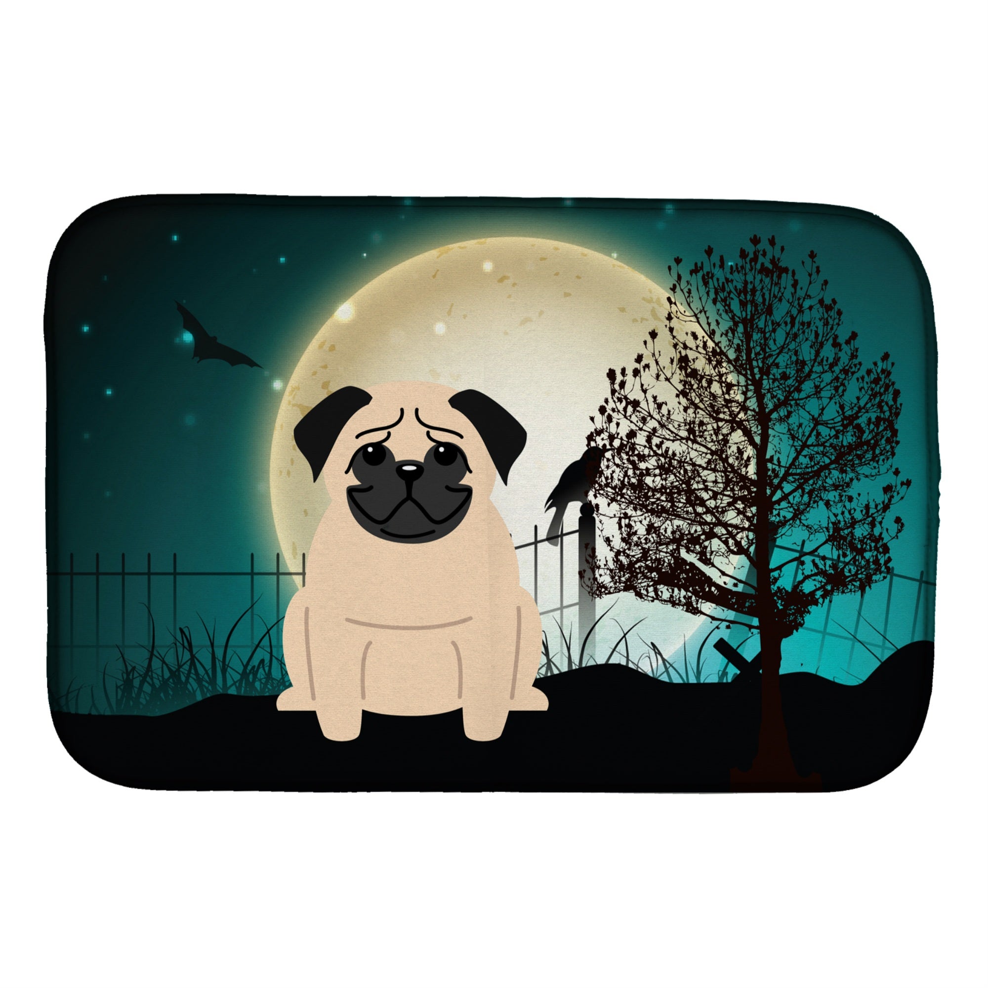 Caroline'S Treasures Halloween Scary Pug Fawn Dish Drying Mat, 14 X 21