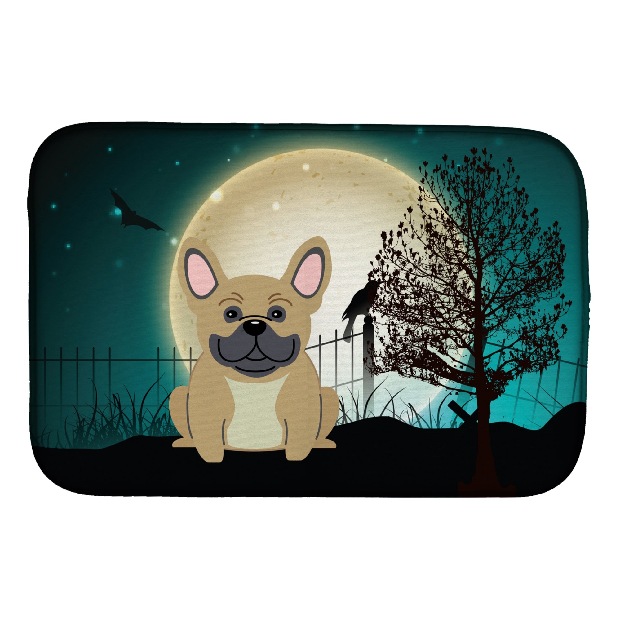 Caroline'S Treasures Halloween Scary French Bulldog Cream Dish Drying Mat, 14 X 21