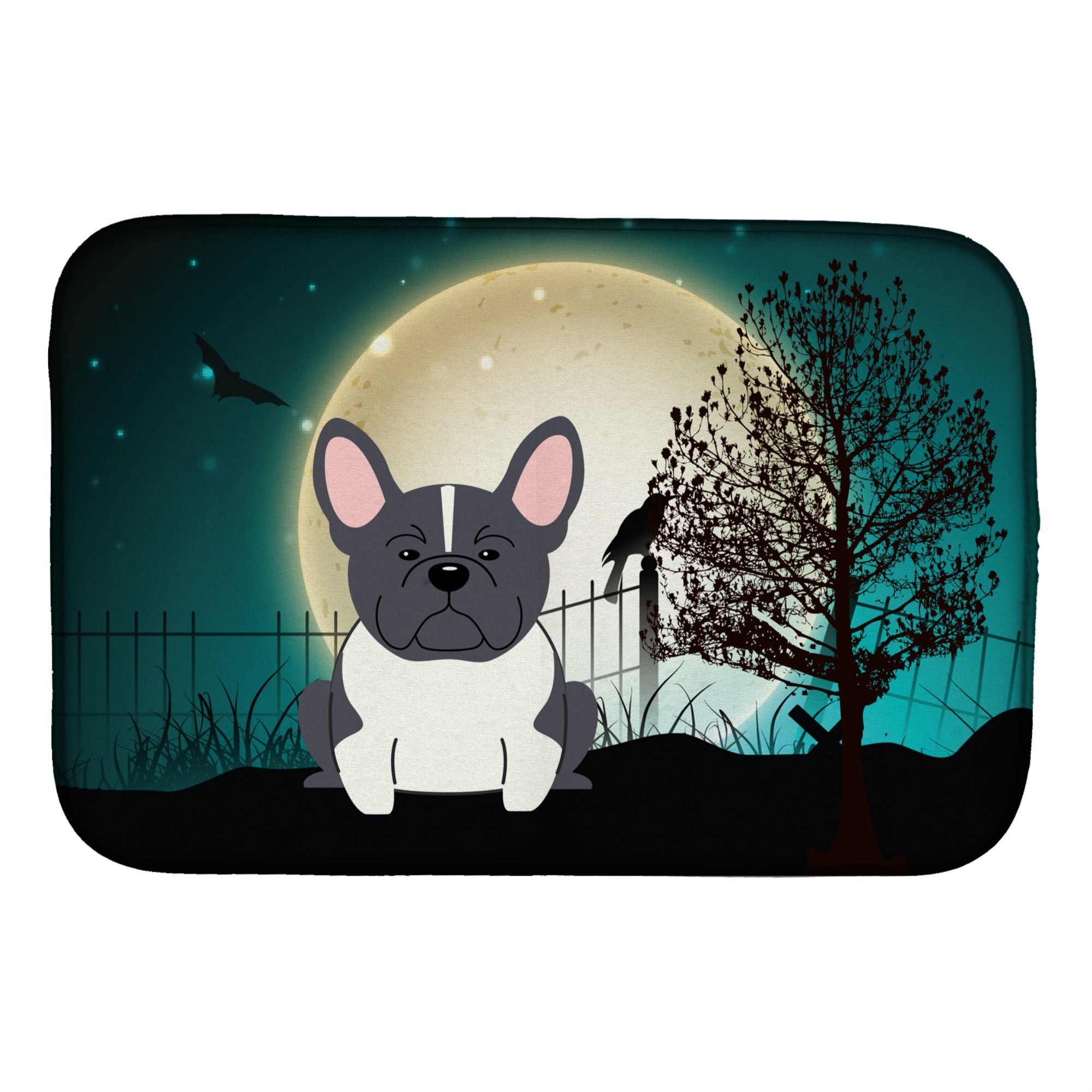 Caroline'S Treasures Halloween Scary French Bulldog Black White Dish Drying Mat, 14 X 21