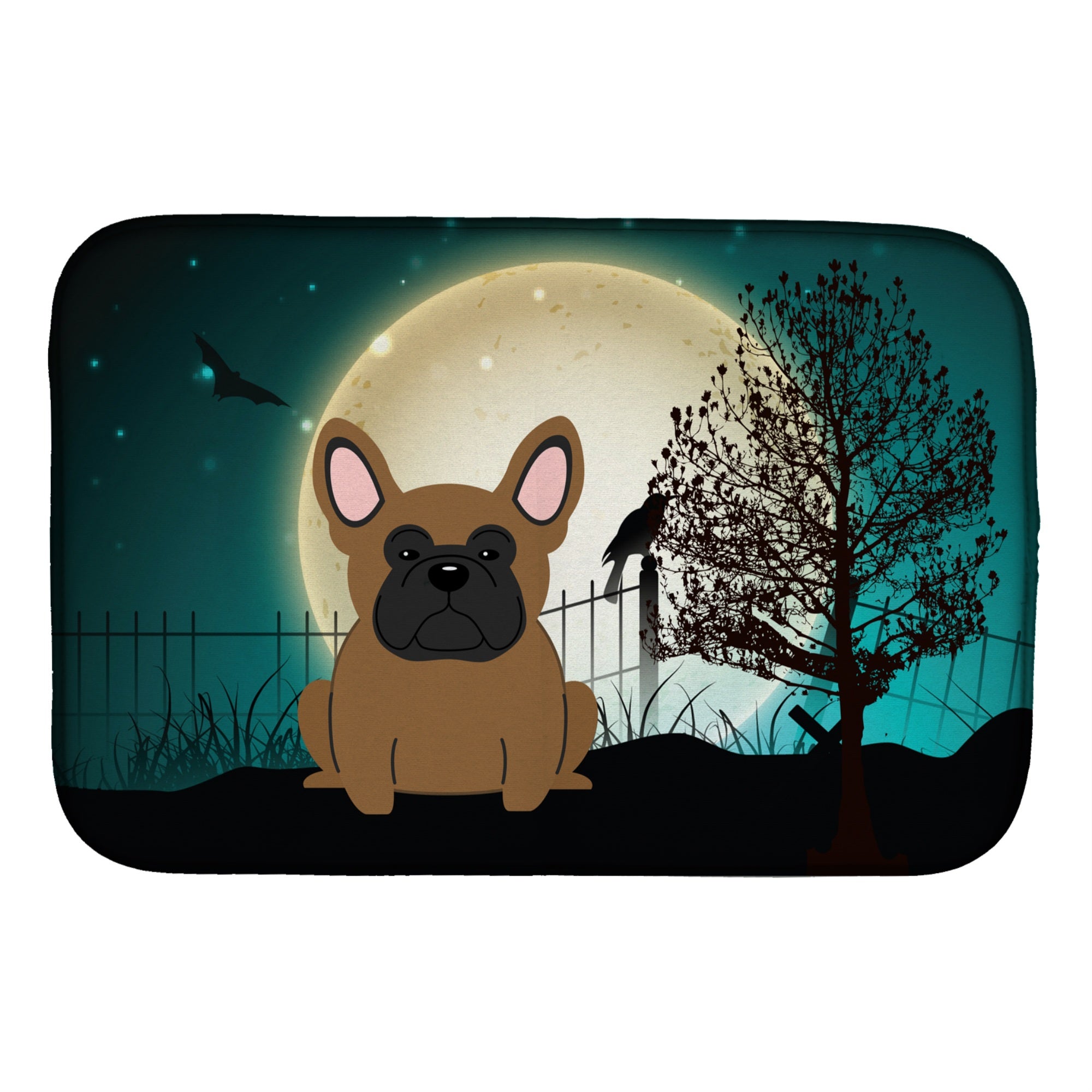 Caroline'S Treasures Halloween Scary French Bulldog Brown Dish Drying Mat, 14 X 21