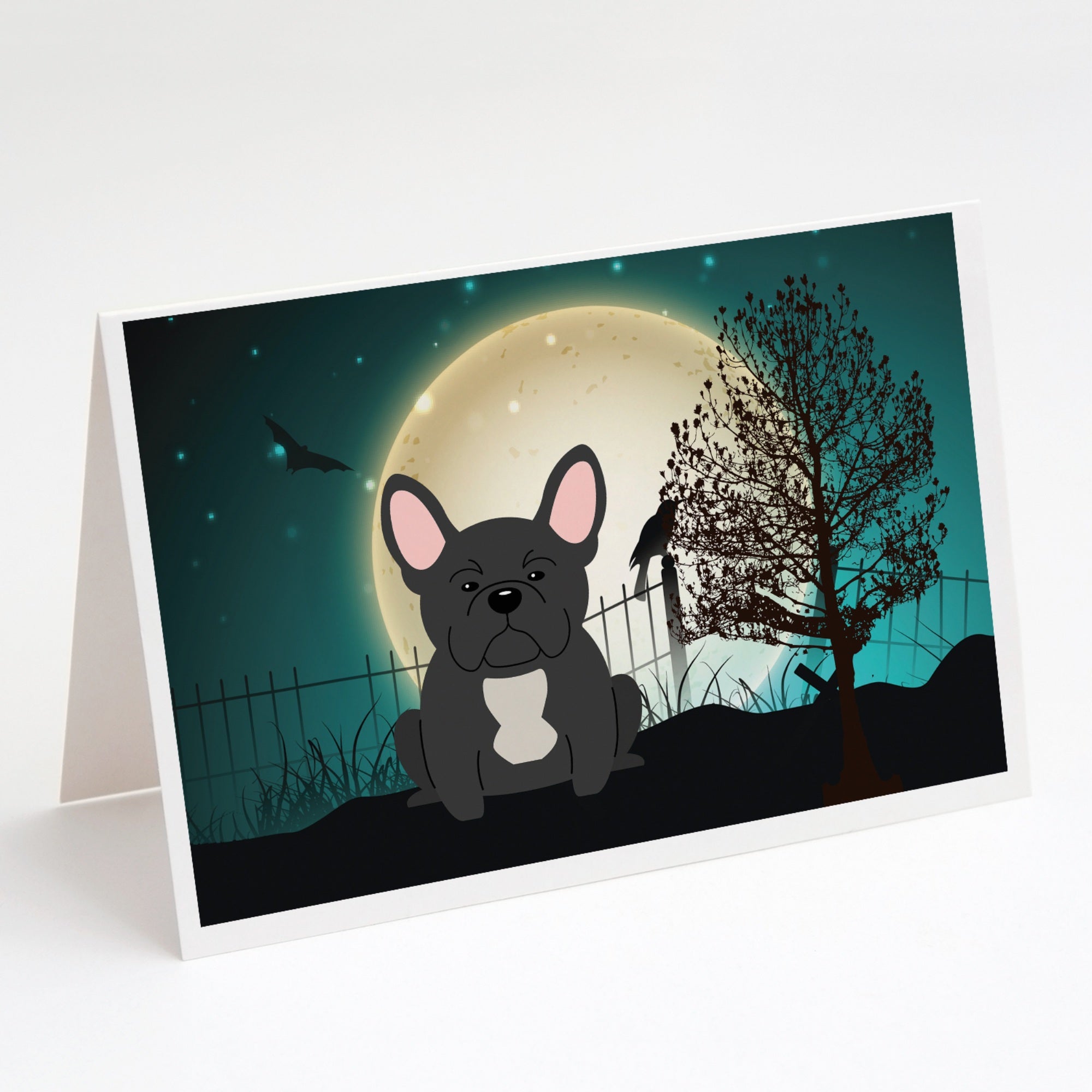 Halloween Scary French Bulldog Black Greeting Cards And Envelopes Pack Of 8