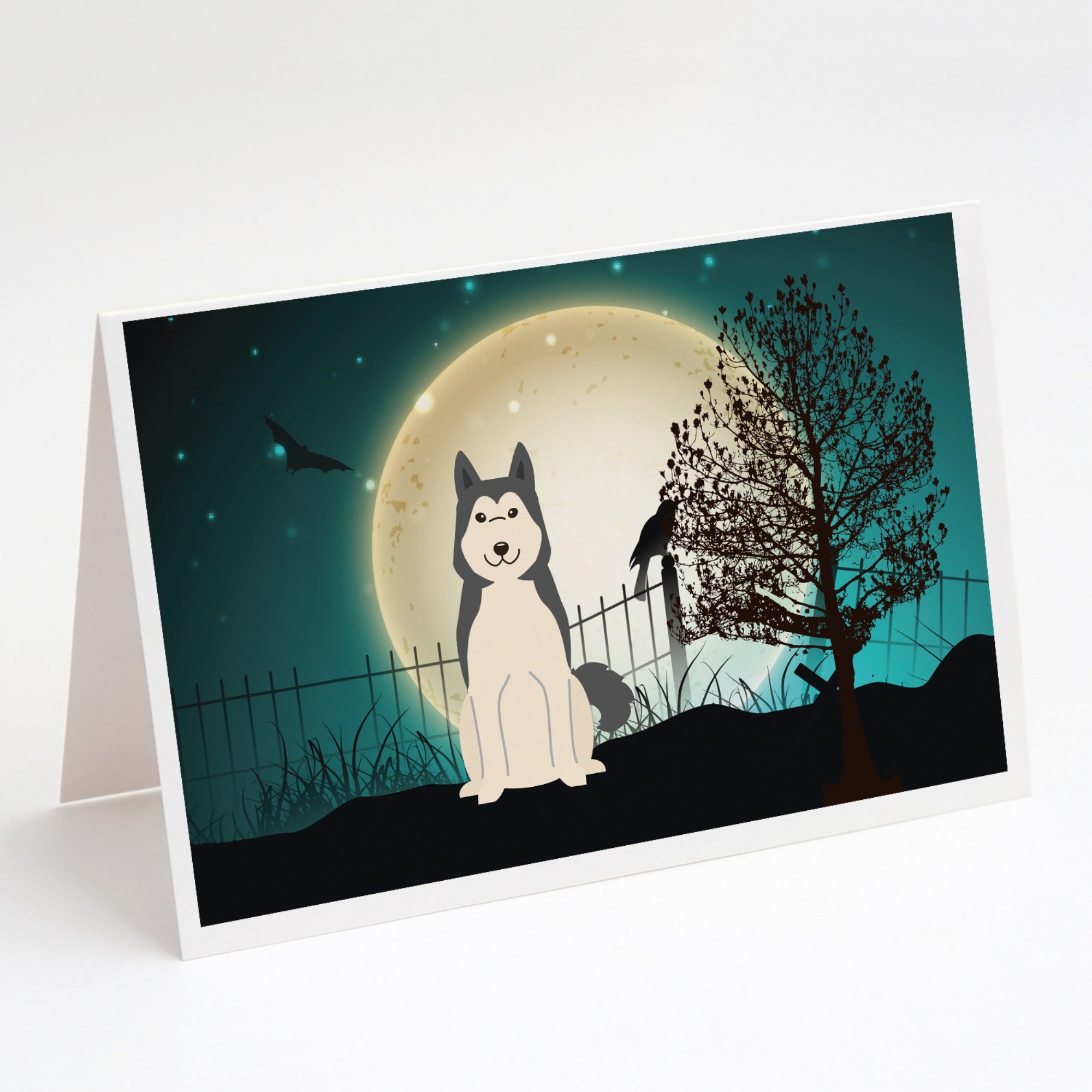 Halloween Scary West Siberian Laika Spitz Greeting Cards And Envelopes Pack Of 8