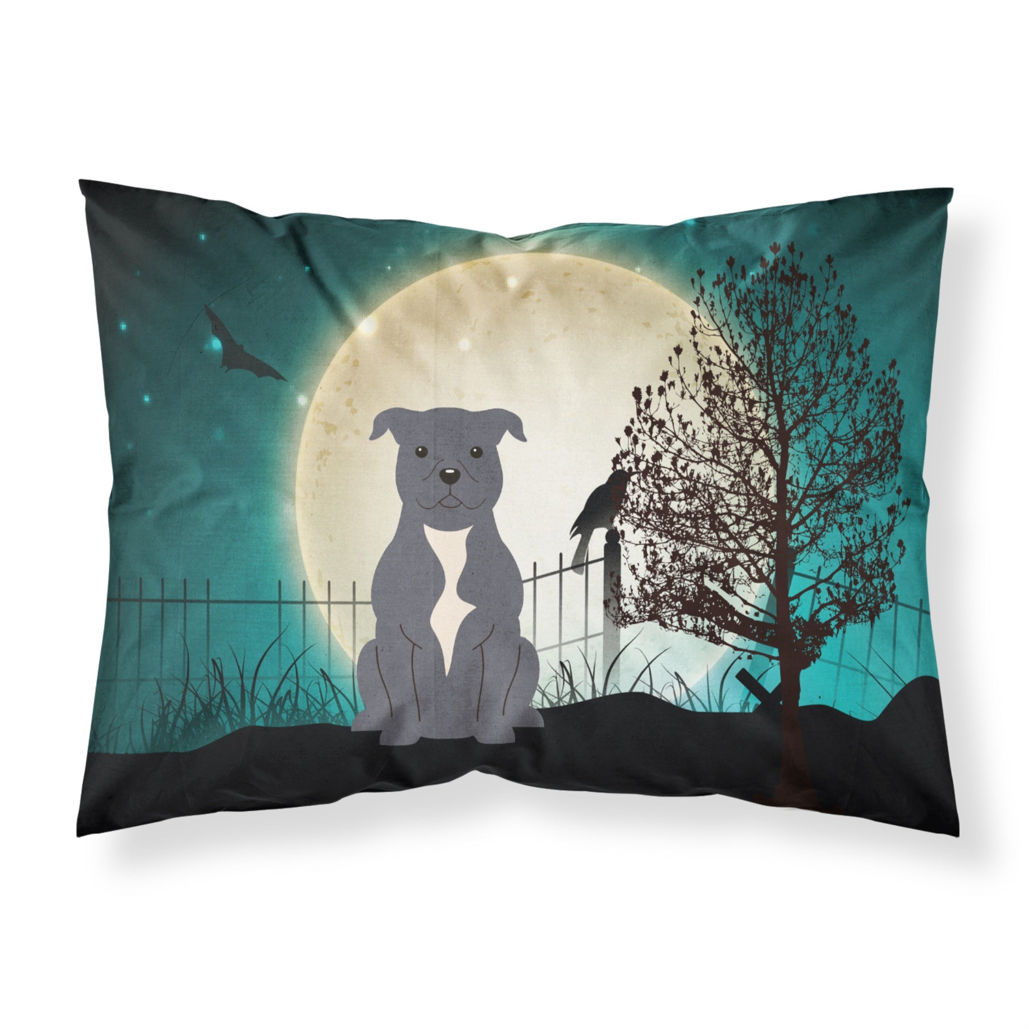 Caroline'S Treasures Halloween Scary Staffordshire Bull Terrier Blue Fabric Standard Pillowcase Bb2236Pillowcase, Multicolor