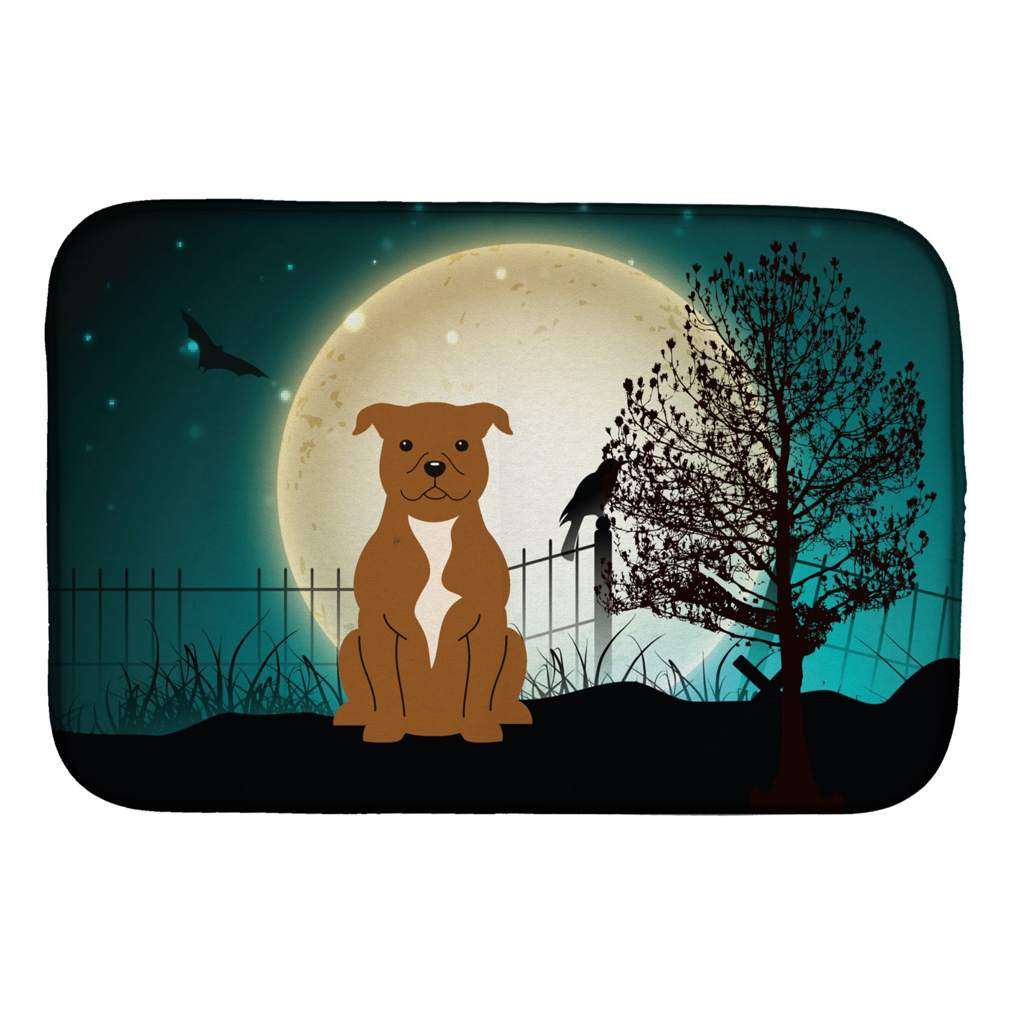 Caroline'S Treasures Halloween Scary Staffordshire Bull Terrier Dish Drying Mat, 14 X 21