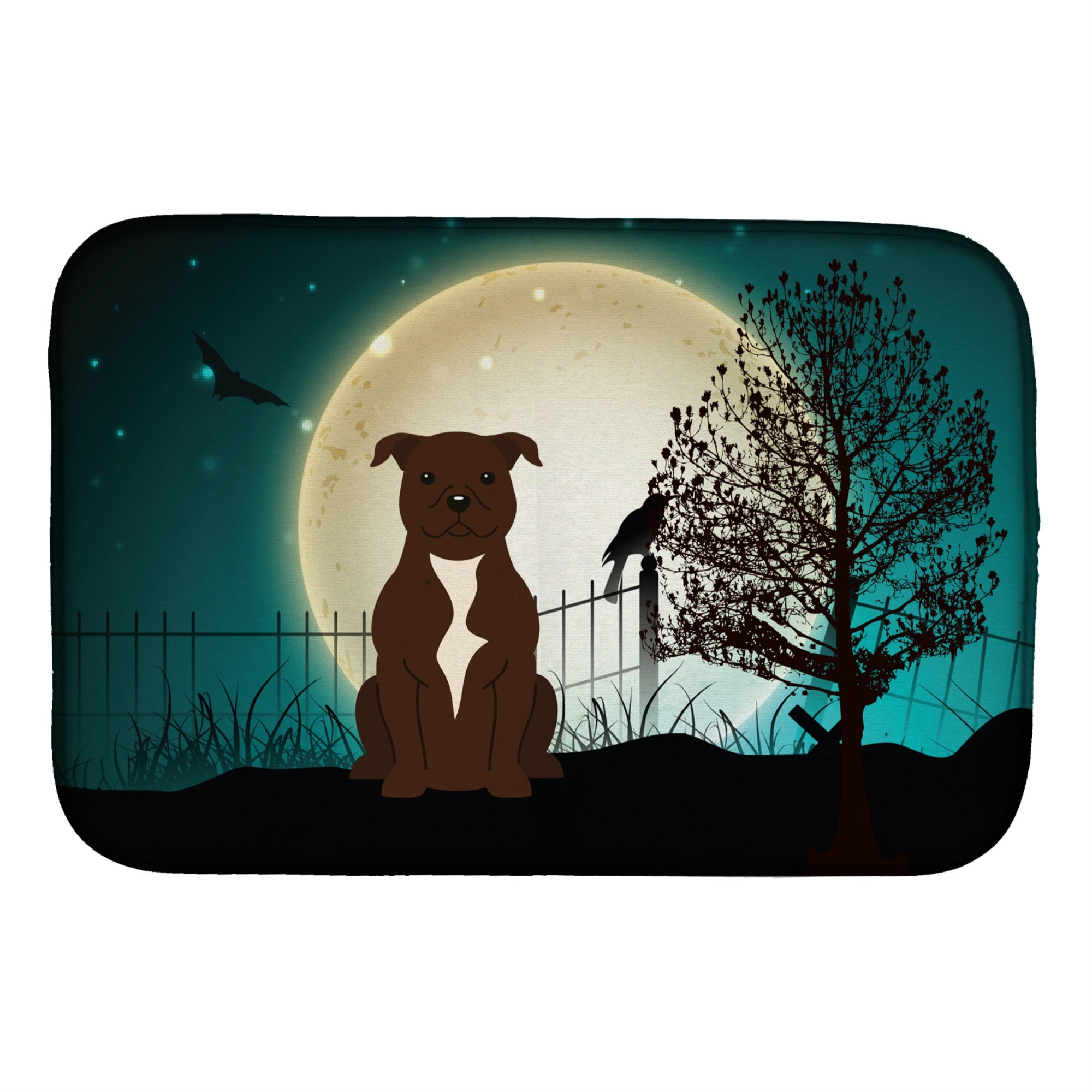 Caroline'S Treasures Halloween Scary Staffordshire Bull Terrier Chocolate Dish Drying Mat, 14 X 21