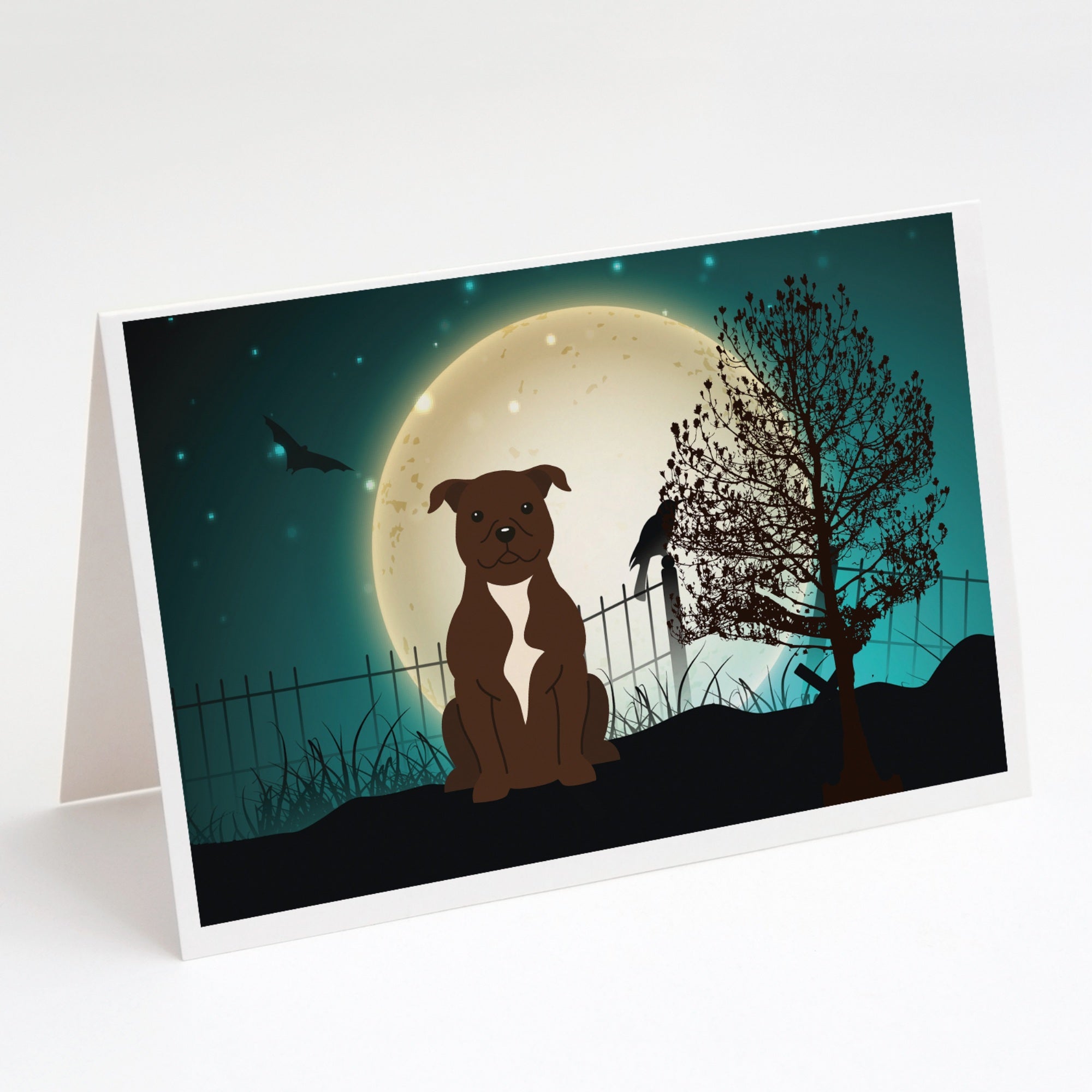 Halloween Scary Staffordshire Bull Terrier Chocolate Greeting Cards And Envelopes Pack Of 8