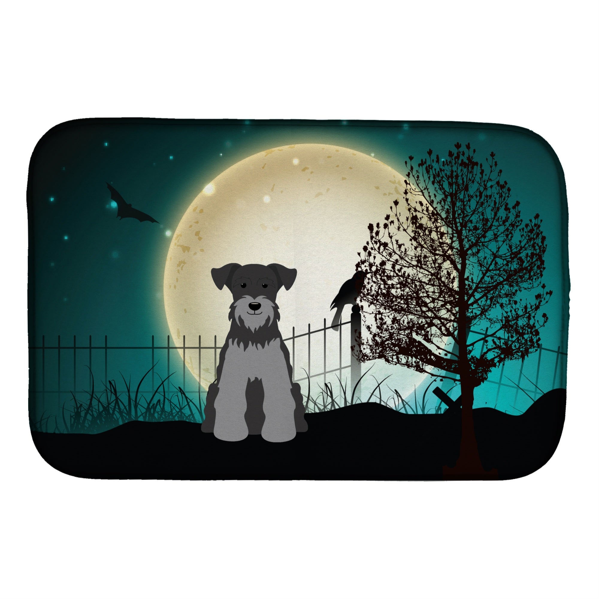 Caroline'S Treasures Halloween Scary Miniature Schnauzer Black Silver Dish Drying Mat, 14 X 21