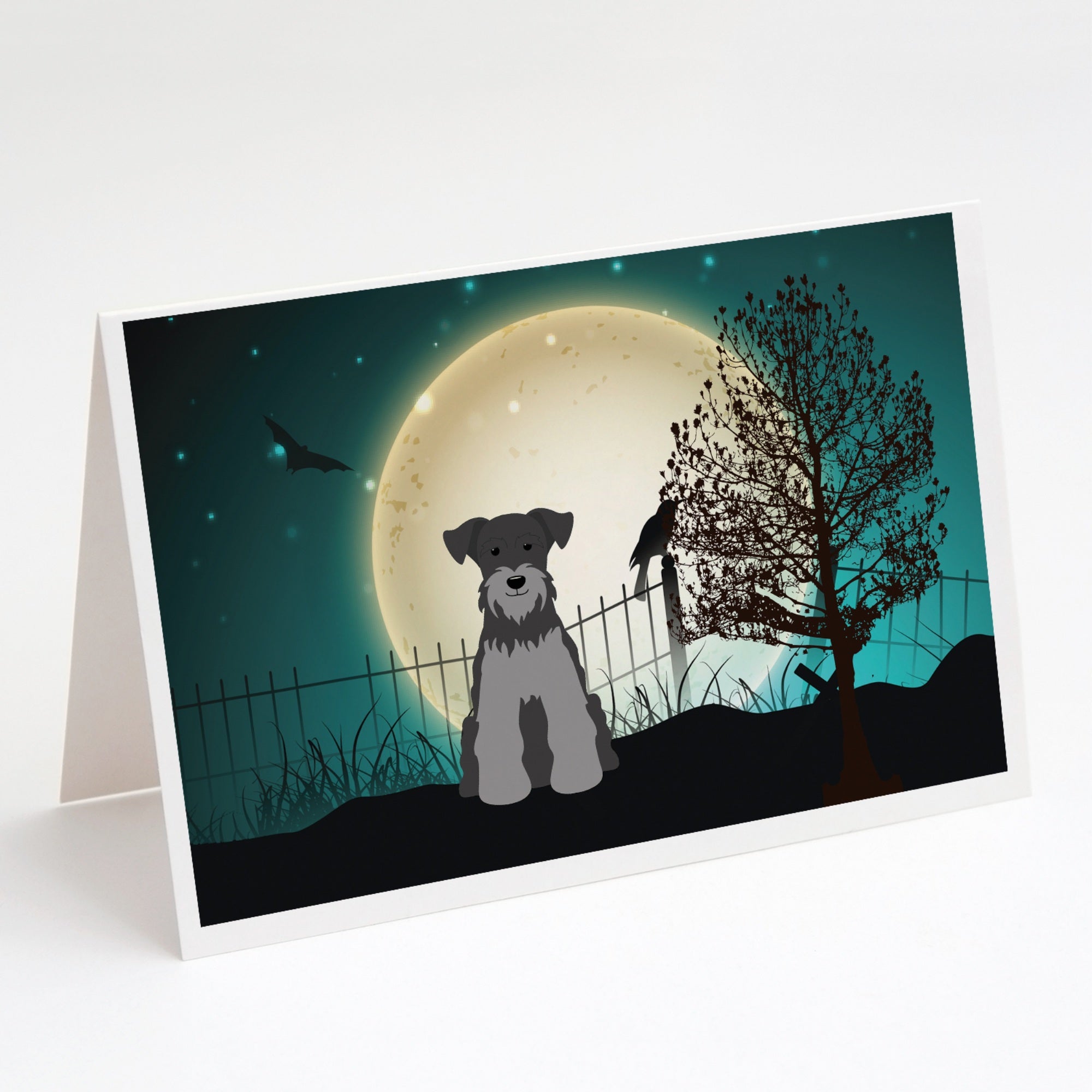 Halloween Scary Miniature Schnauzer Black Silver Greeting Cards And Envelopes Pack Of 8