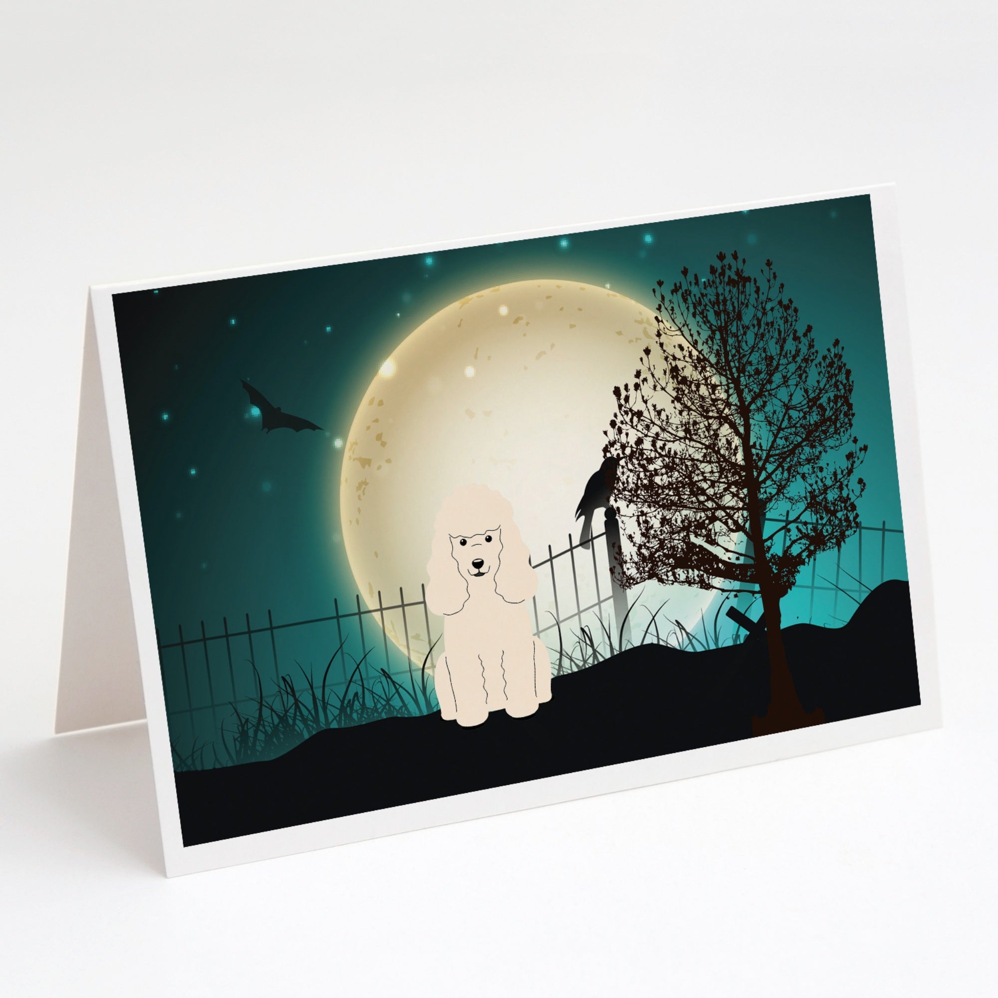 Halloween Scary Poodle White Greeting Cards And Envelopes Pack Of 8