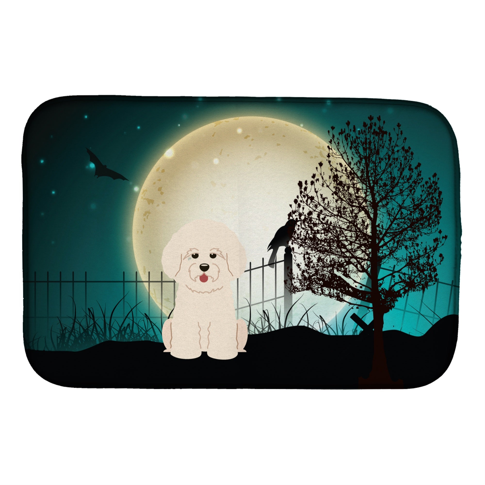 Caroline'S Treasures Halloween Scary Bichon Frise Dish Drying Mat, 14 X 21