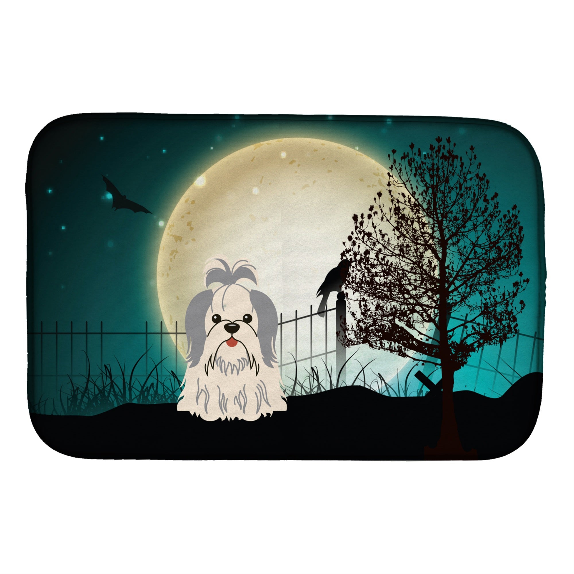 Caroline'S Treasures Halloween Scary Shih Tzu Silver White Dish Drying Mat, 14 X 21