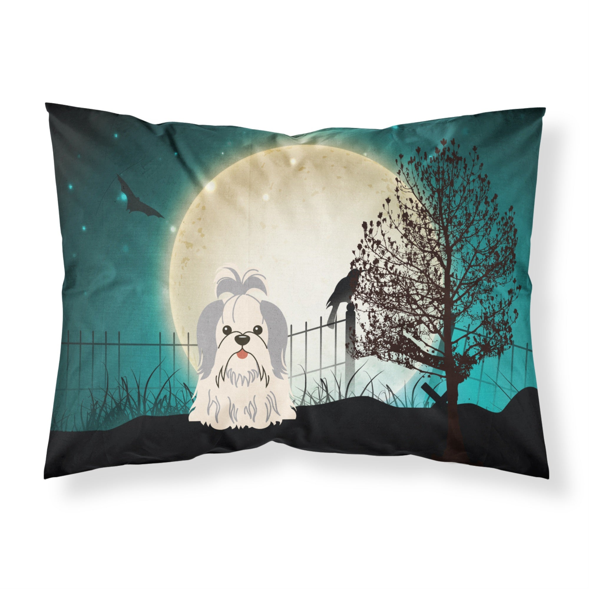 Caroline'S Treasures Halloween Scary Shih Tzu Silver White Fabric Standard Pillowcase Bb2275Pillowcase, Multicolor