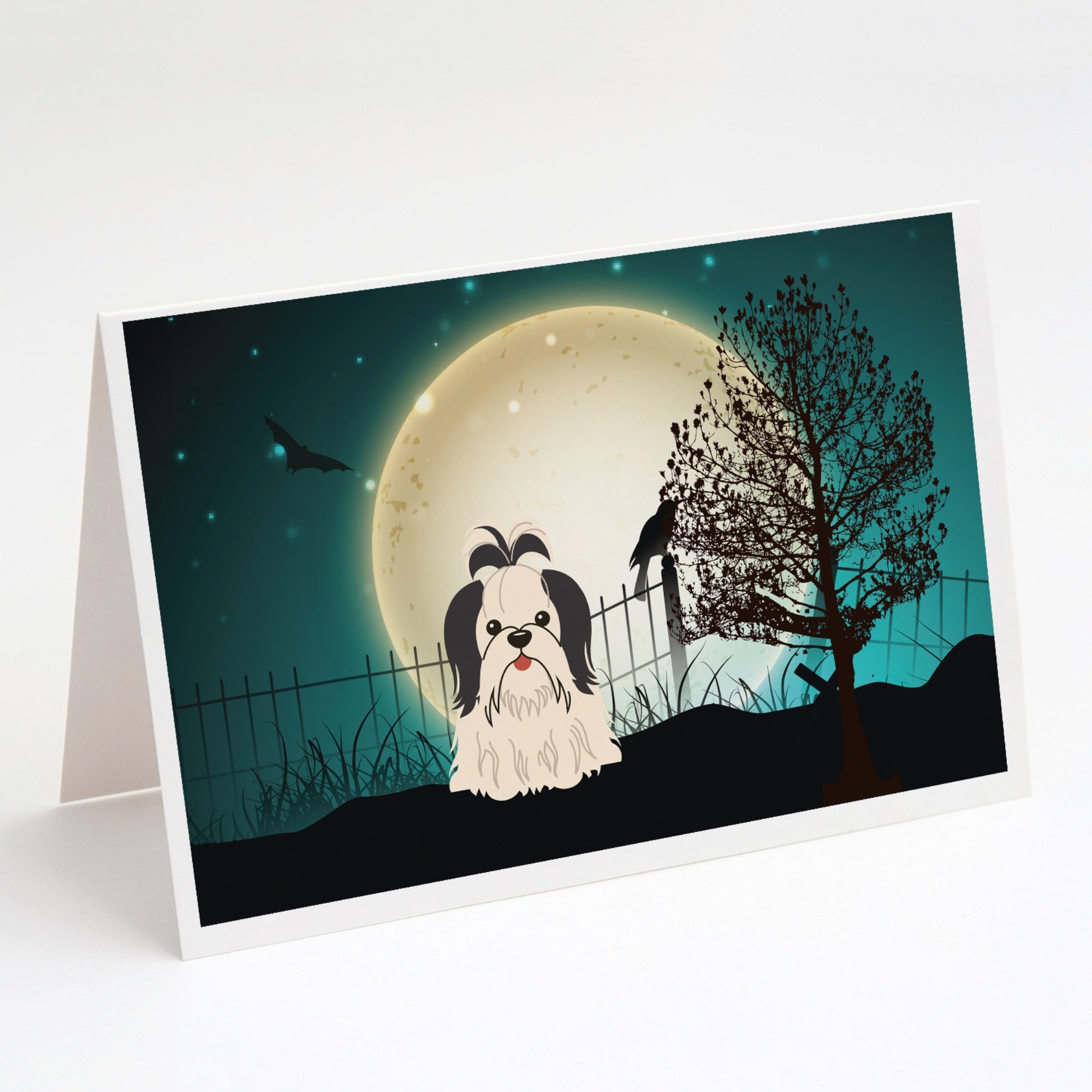 Halloween Scary Shih Tzu Black White Greeting Cards And Envelopes Pack Of 8