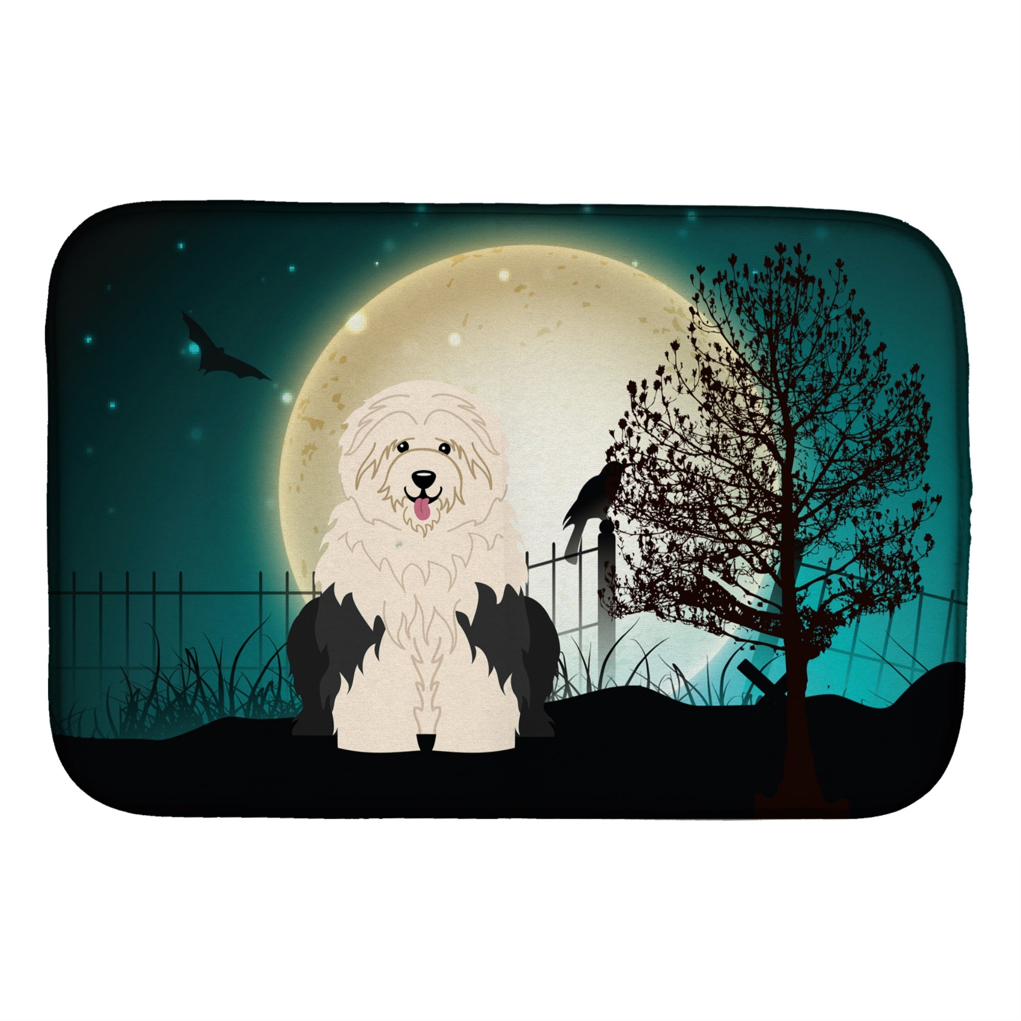 Caroline'S Treasures Halloween Scary Old English Sheepdog Dish Drying Mat, 14 X 21